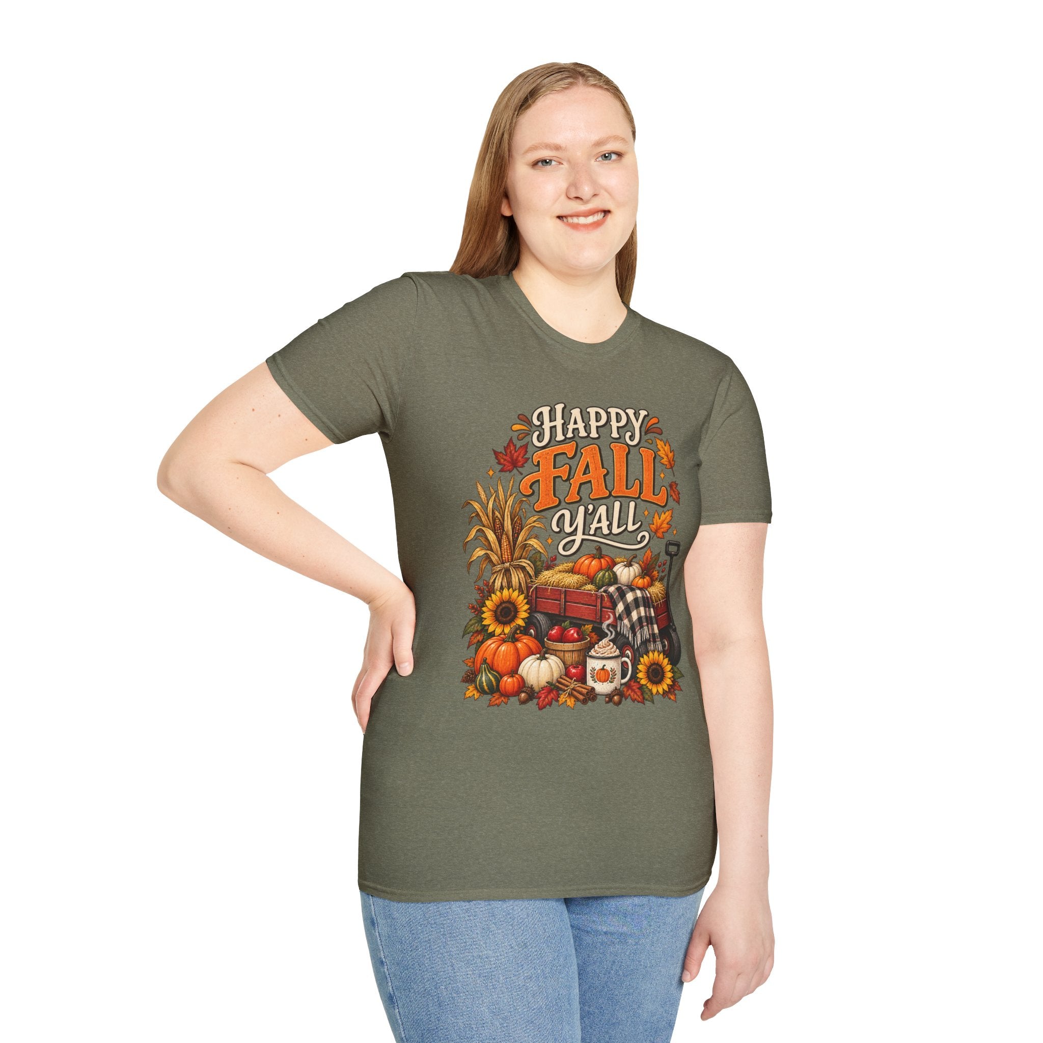 Happy Fall Y'all T-Shirt — Autumn Pumpkin & Sunflower Tee