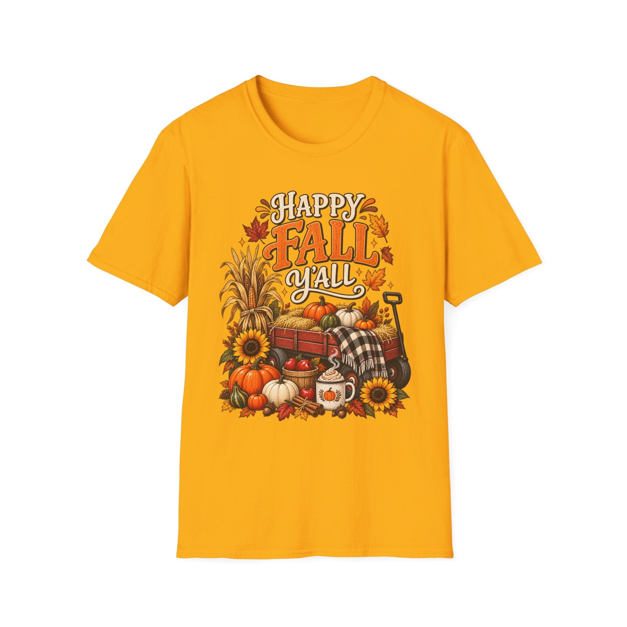 Happy Fall Y'all T-Shirt — Autumn Pumpkin & Sunflower Tee