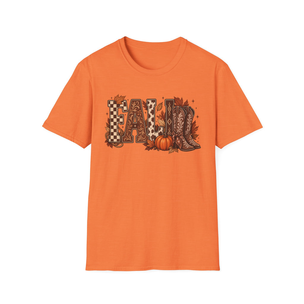 Fall Graphic T-Shirt — Pumpkin & Cowgirl Boots Autumn Tee