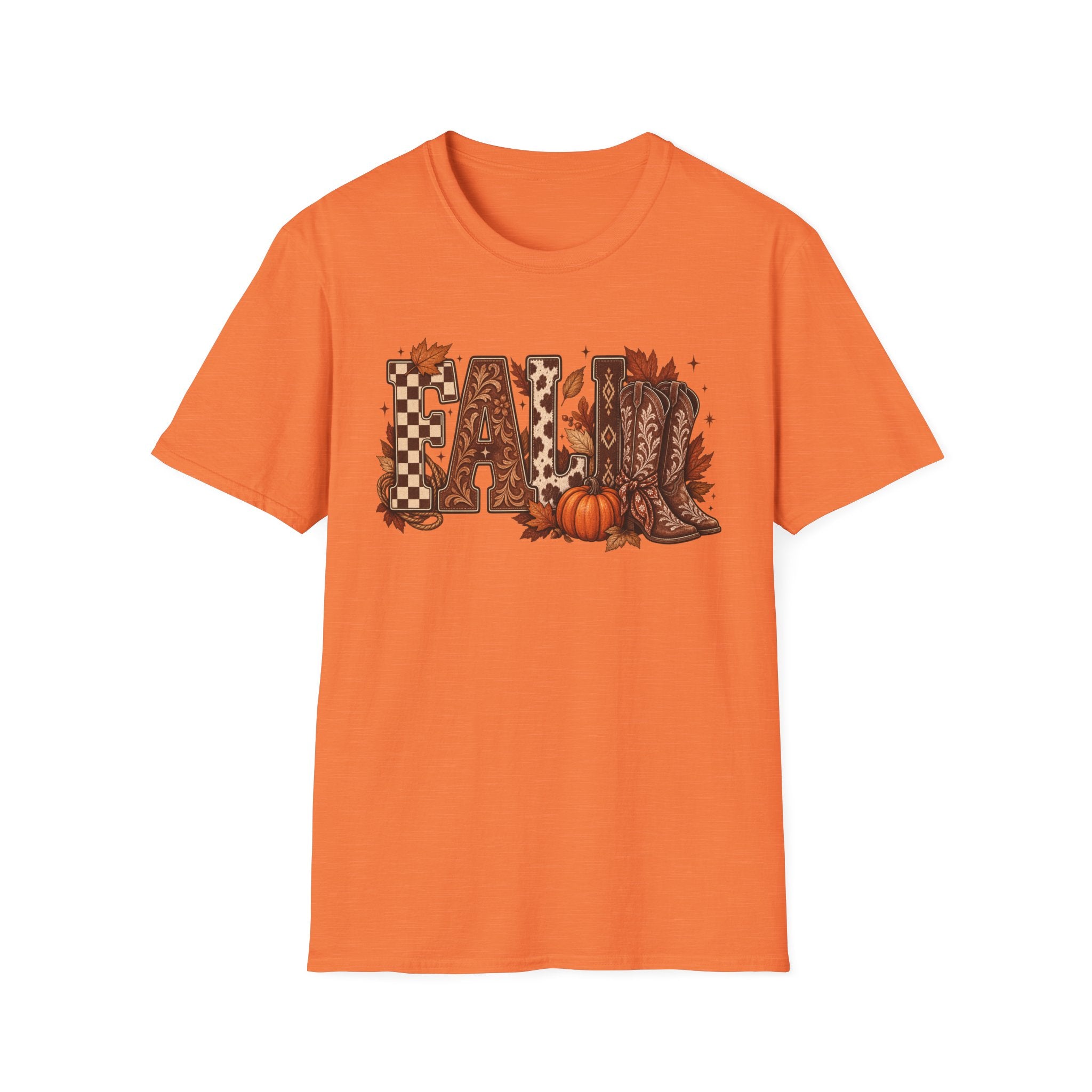 Fall Graphic T-Shirt — Pumpkin & Cowgirl Boots Autumn Tee