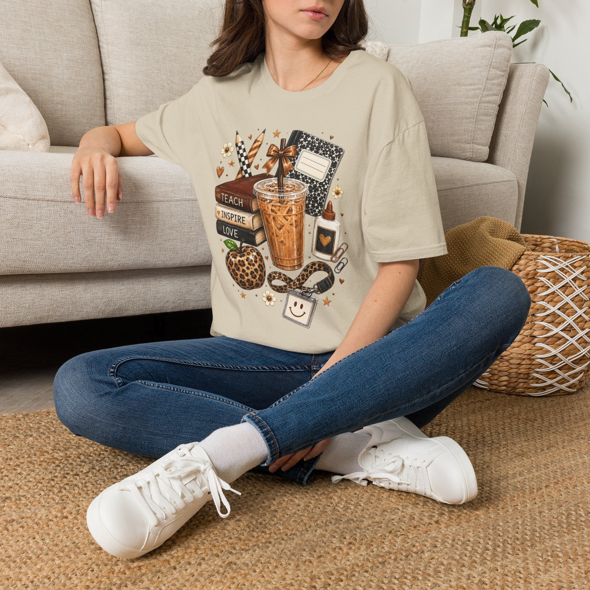 Teacher Coffee & Planner T‑Shirt — Teach Inspire Love Design