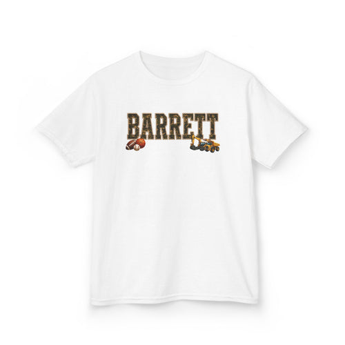 Barrett Kids Tee — Camo Name Shirt with Football & Truck Graphics