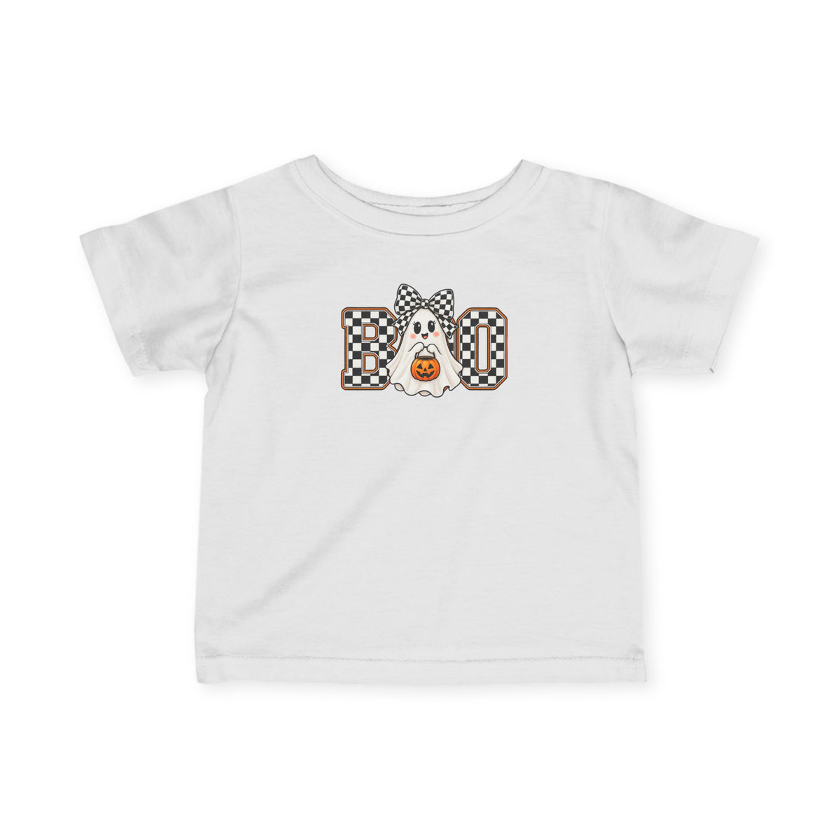 Infant Tee — 'BOO' Checkerboard Ghost Halloween Shirt for Baby