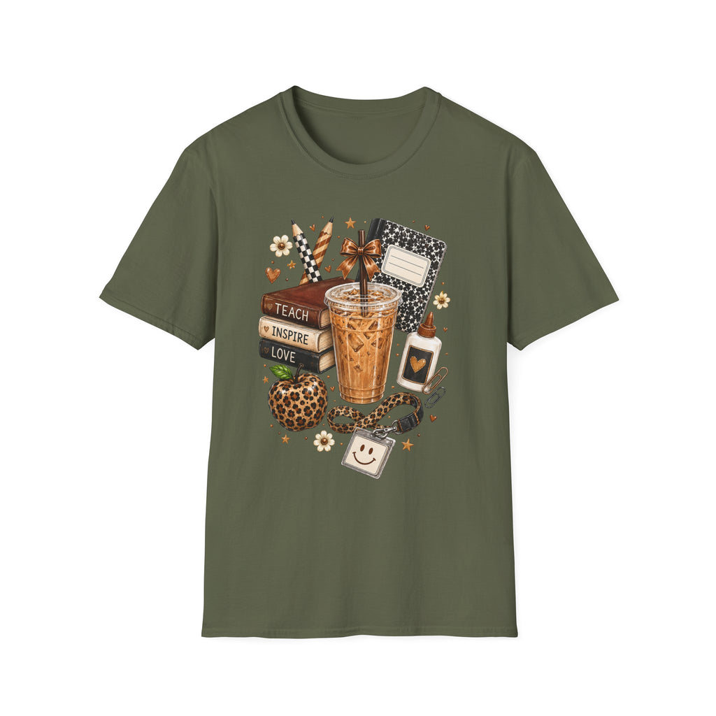 Teacher Coffee & Planner T‑Shirt — Teach Inspire Love Design