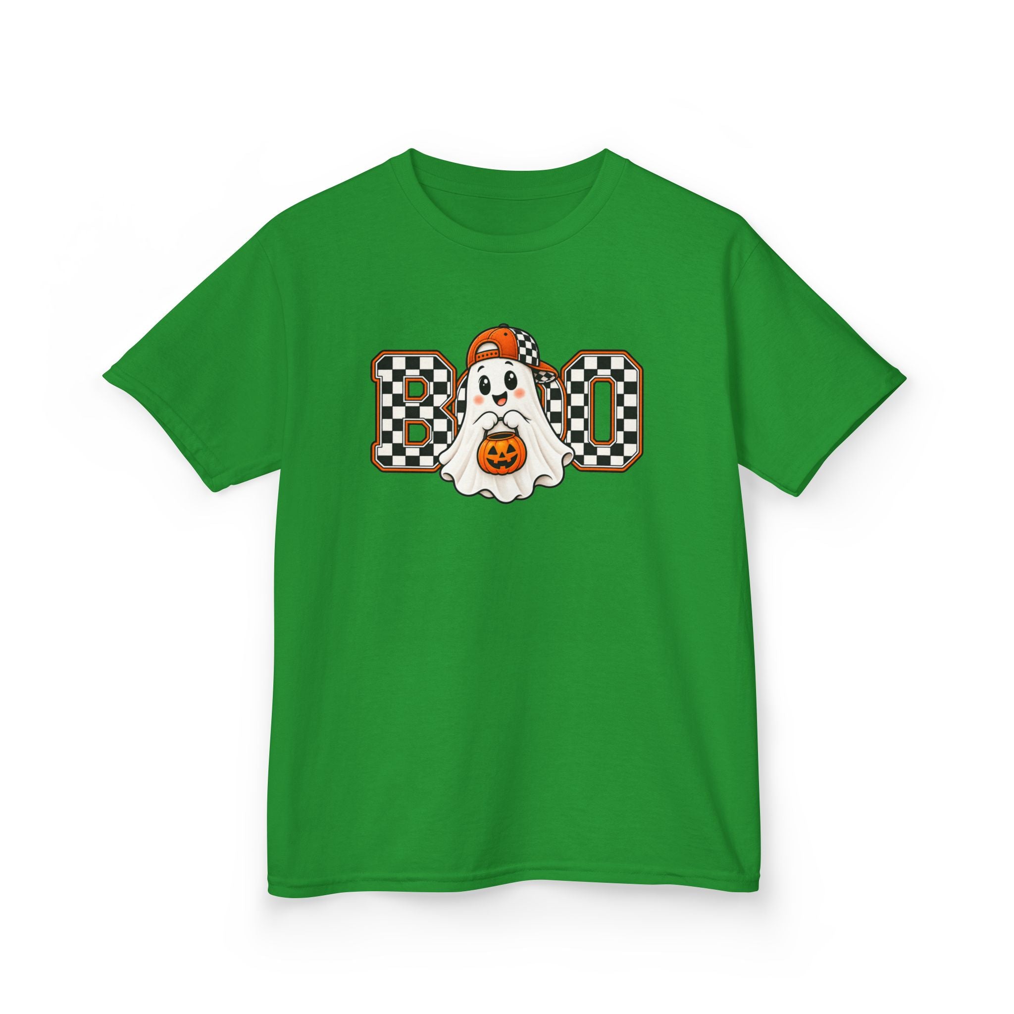 Kids (hat) Halloween 'Boo' Ghost T-Shirt — Checkered Pumpkin Costume Tee