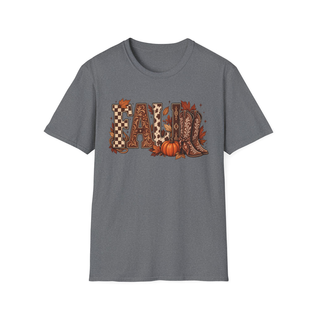 Fall Graphic T-Shirt — Pumpkin & Cowgirl Boots Autumn Tee