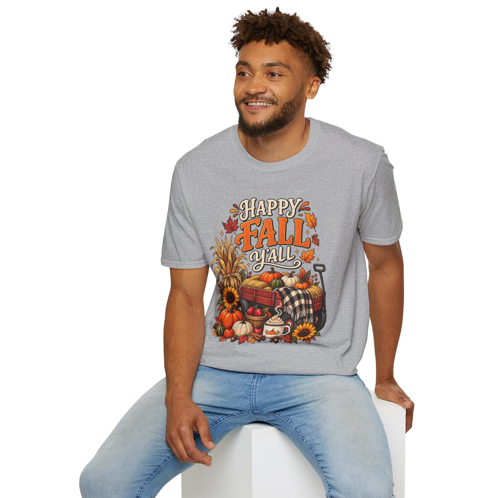 Happy Fall Y'all T-Shirt — Autumn Pumpkin & Sunflower Tee