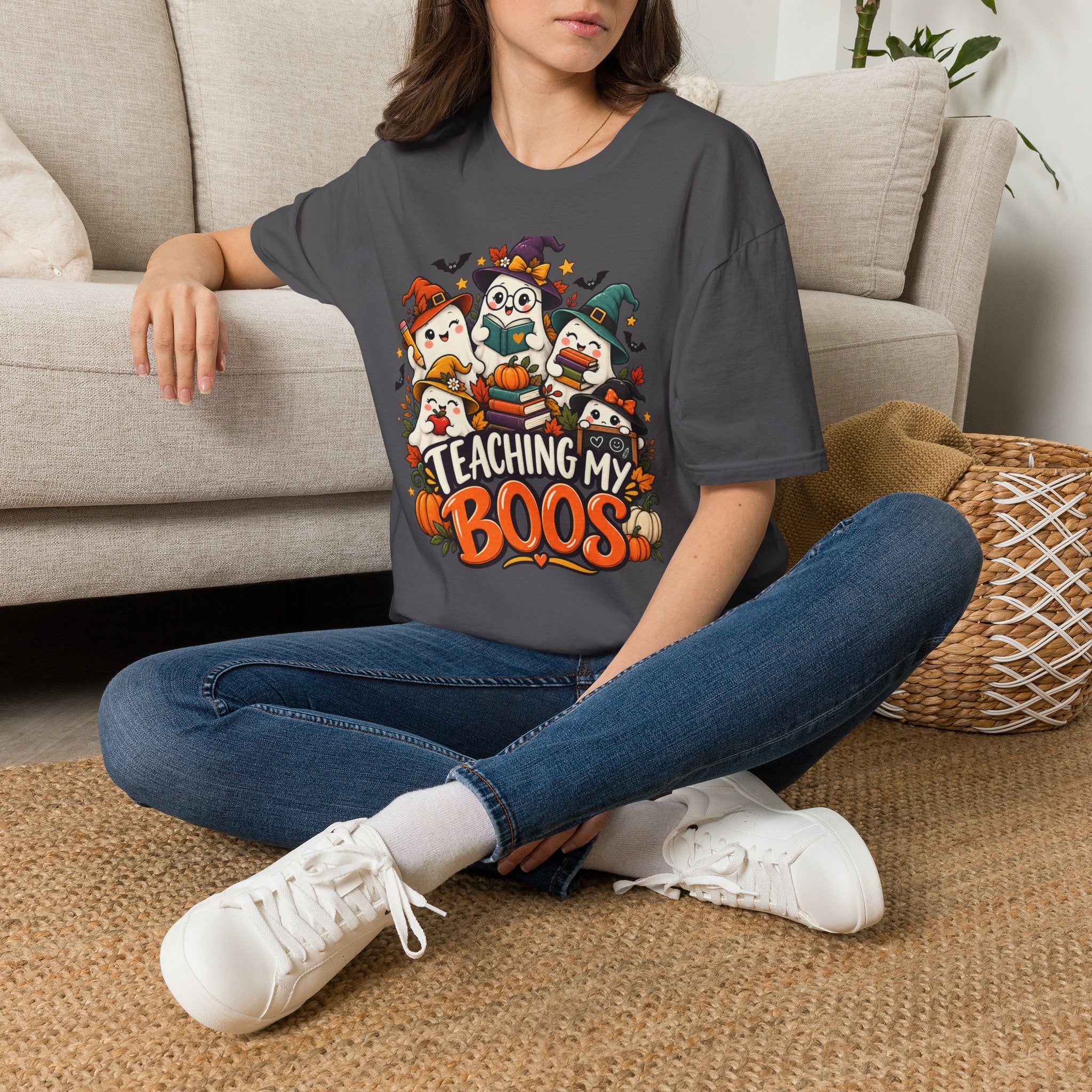 Halloween Teacher T-Shirt — "Teaching My Boos" Cute Ghosts & Pumpkins Tee
