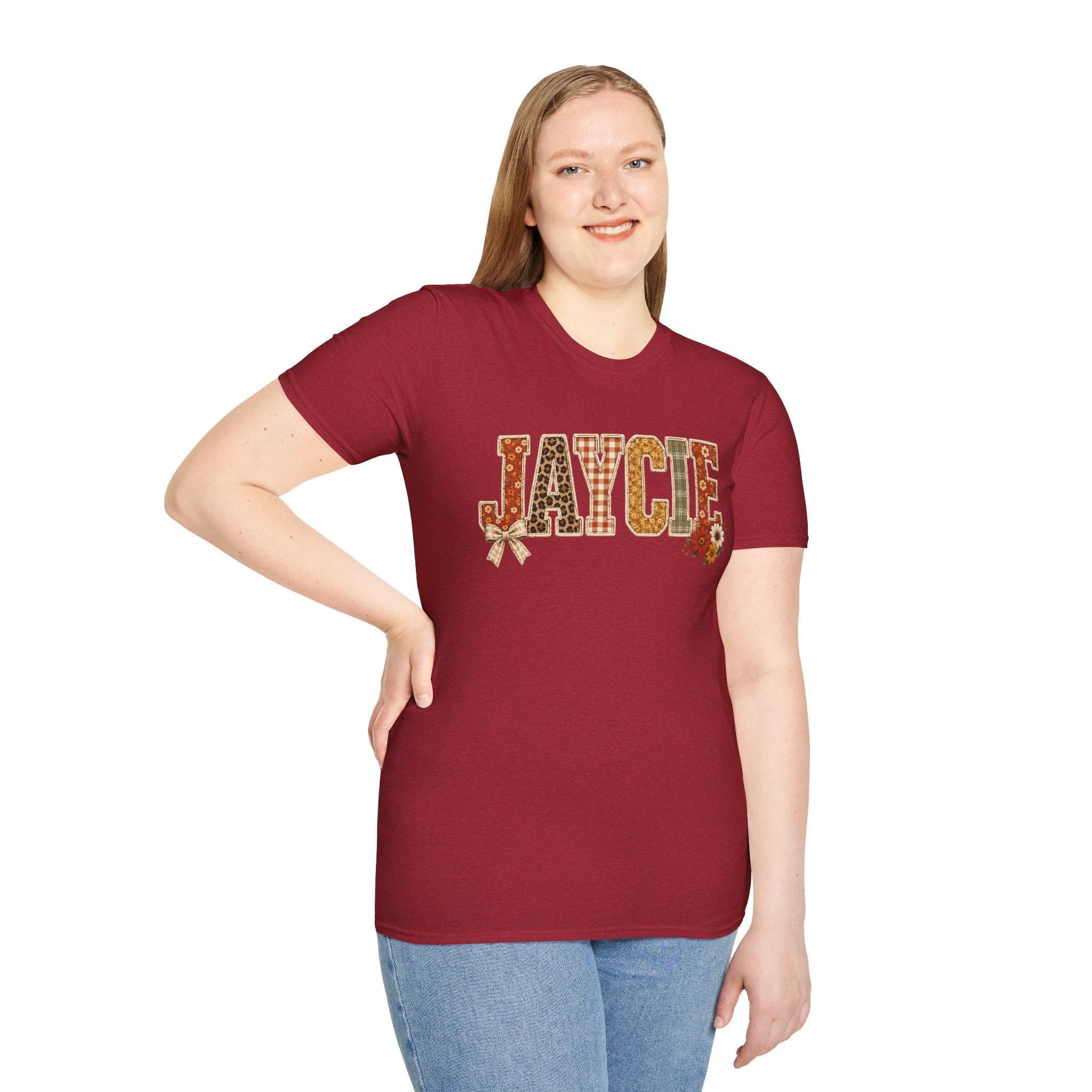 Personalized 'JAYCIE' Floral Plaid Name T-Shirt — Fall Patchwork Monogram Tee