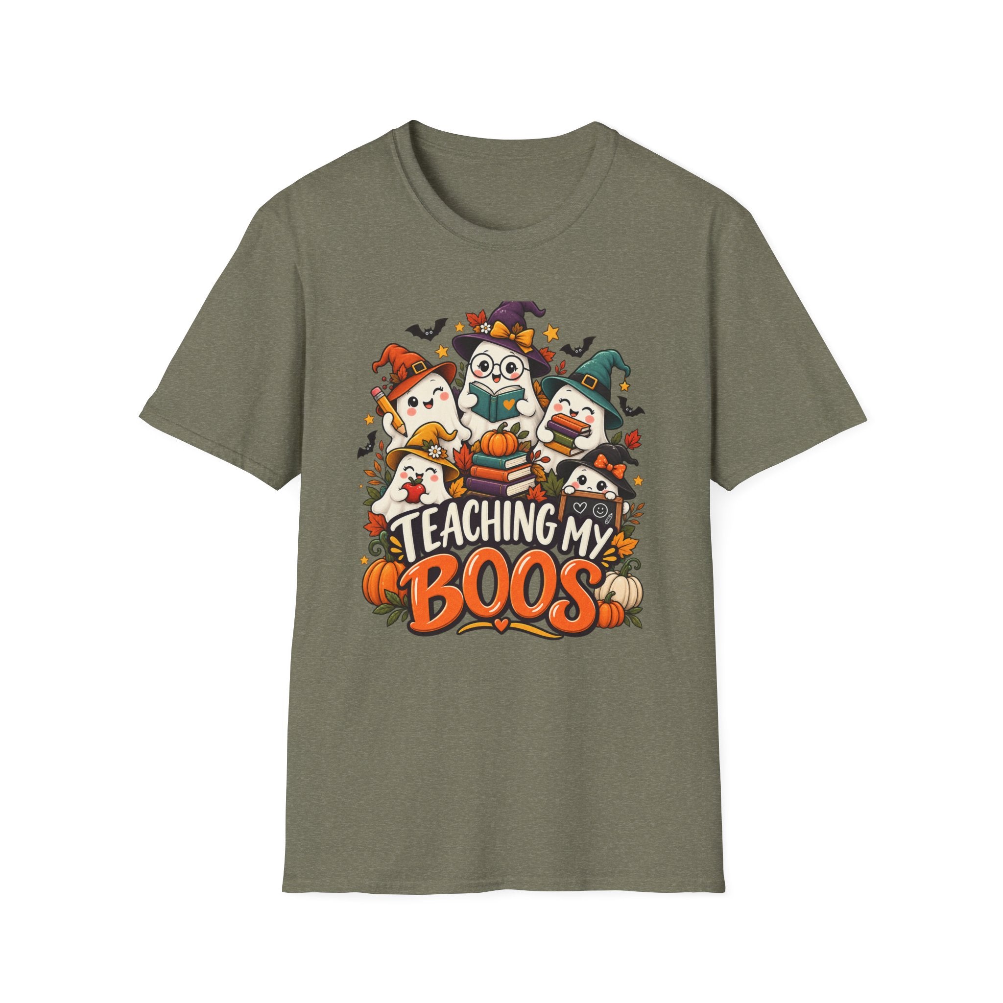 Halloween Teacher T-Shirt — "Teaching My Boos" Cute Ghosts & Pumpkins Tee