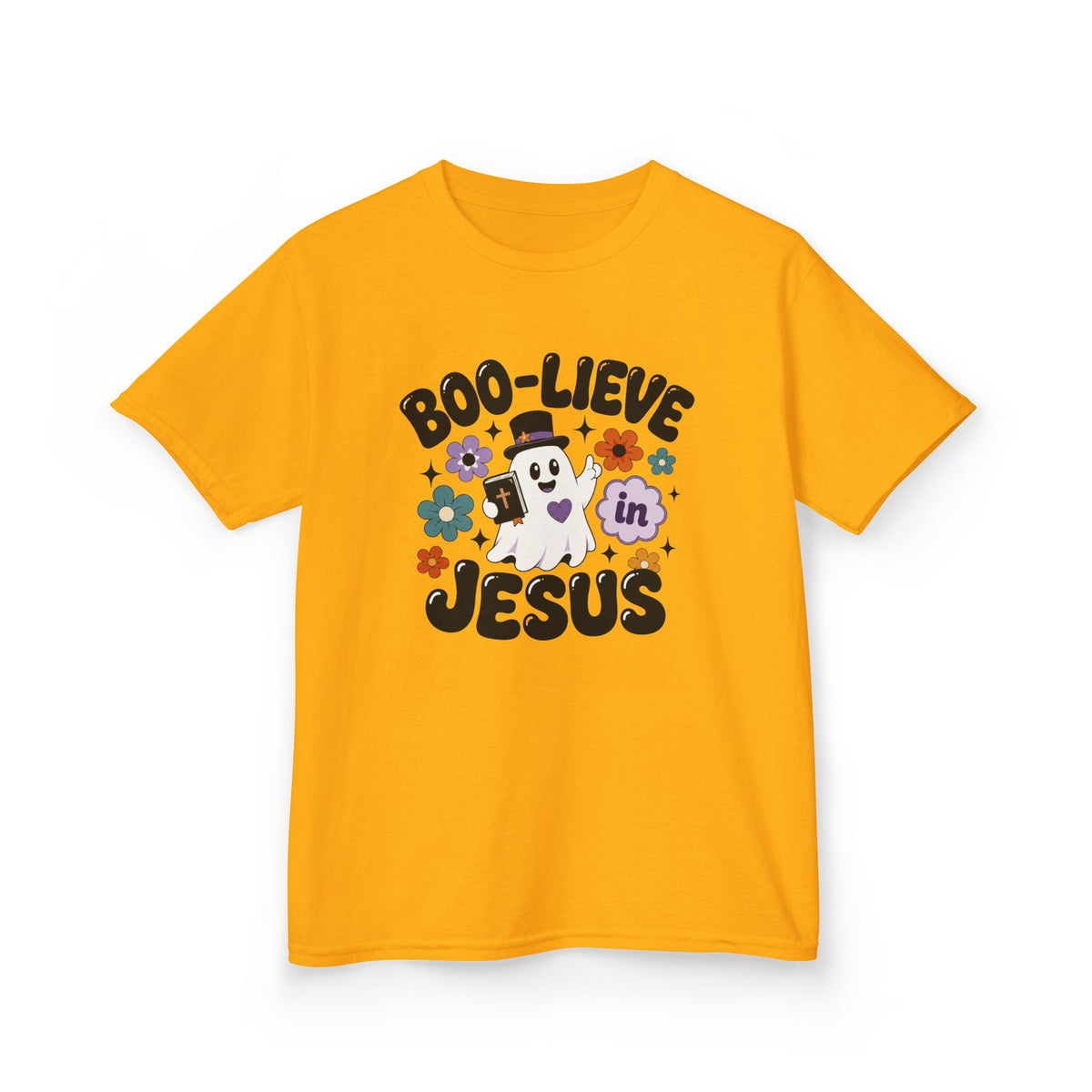 Kids Tee — "Boo-lieve in Jesus" Cute Halloween Ghost Christian Shirt
