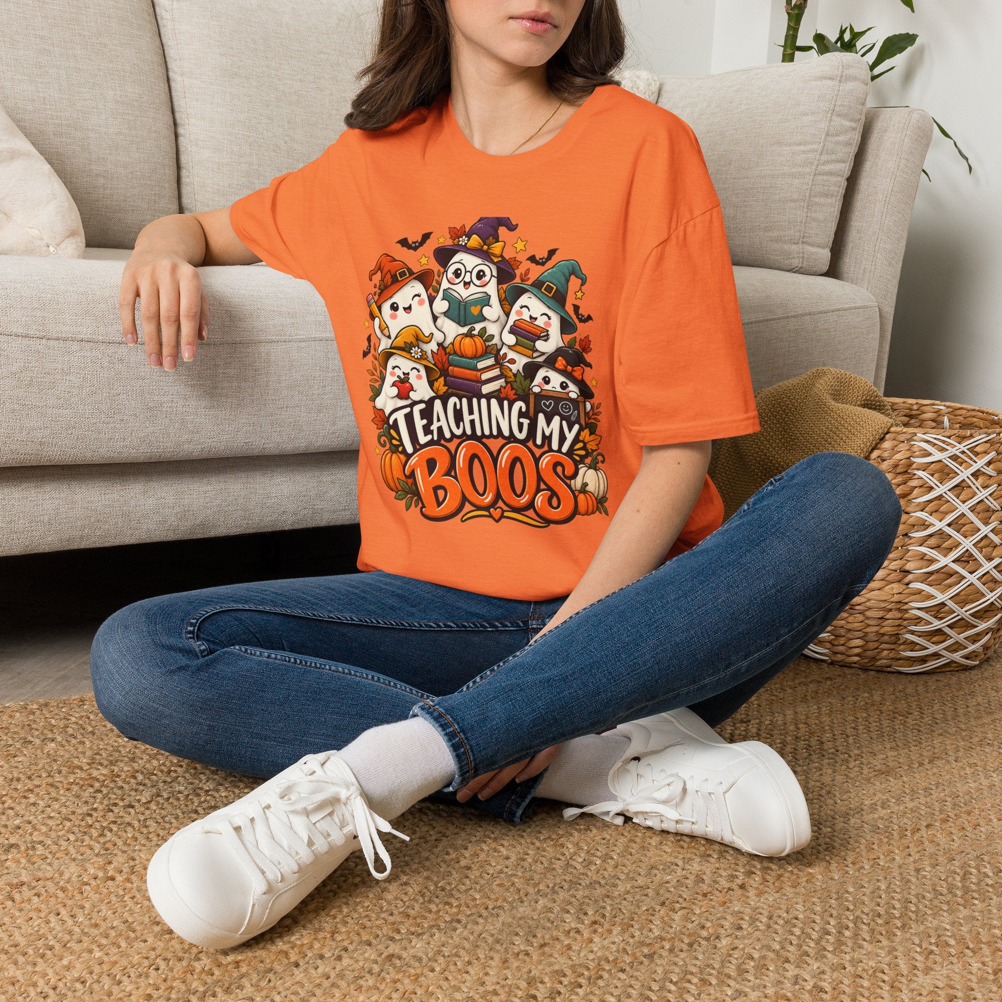Halloween Teacher T-Shirt — "Teaching My Boos" Cute Ghosts & Pumpkins Tee