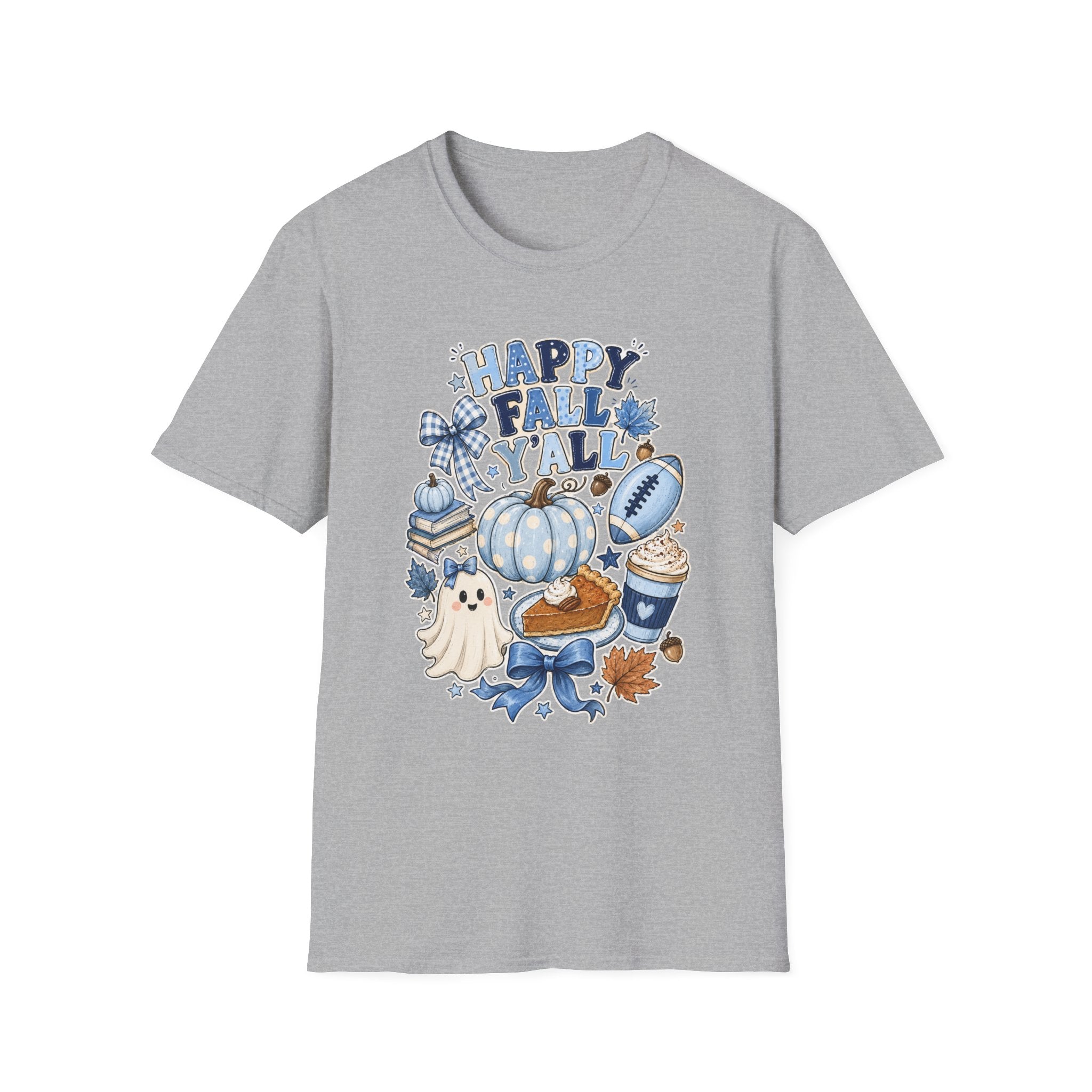 Happy Fall Y'all T-Shirt — Blue Pumpkin & Football Autumn Tee