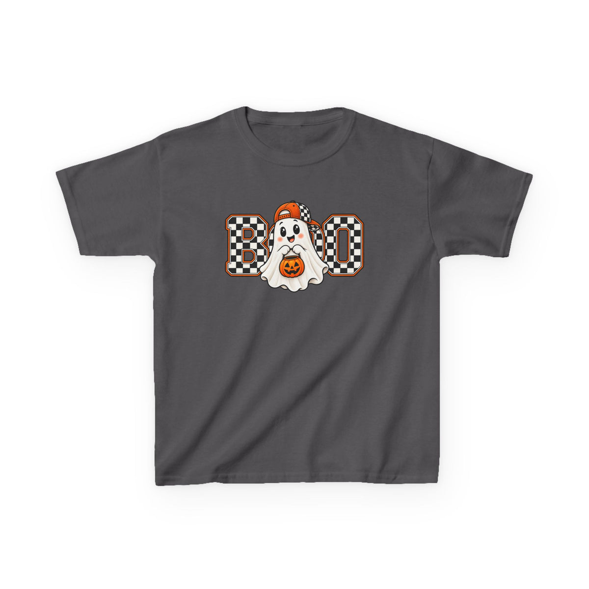 Kids (hat) Halloween 'Boo' Ghost T-Shirt — Checkered Pumpkin Costume Tee