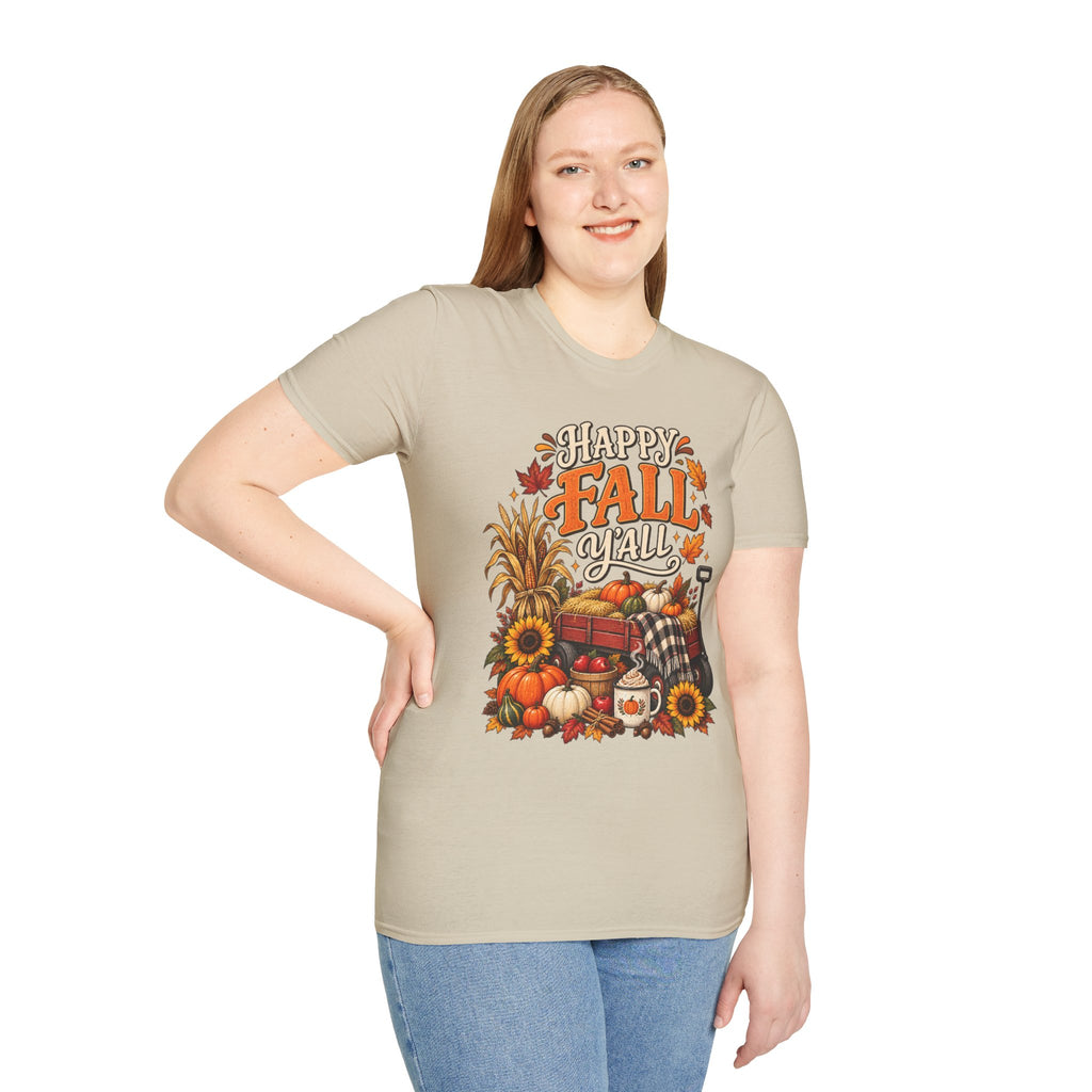Happy Fall Y'all T-Shirt — Autumn Pumpkin & Sunflower Tee