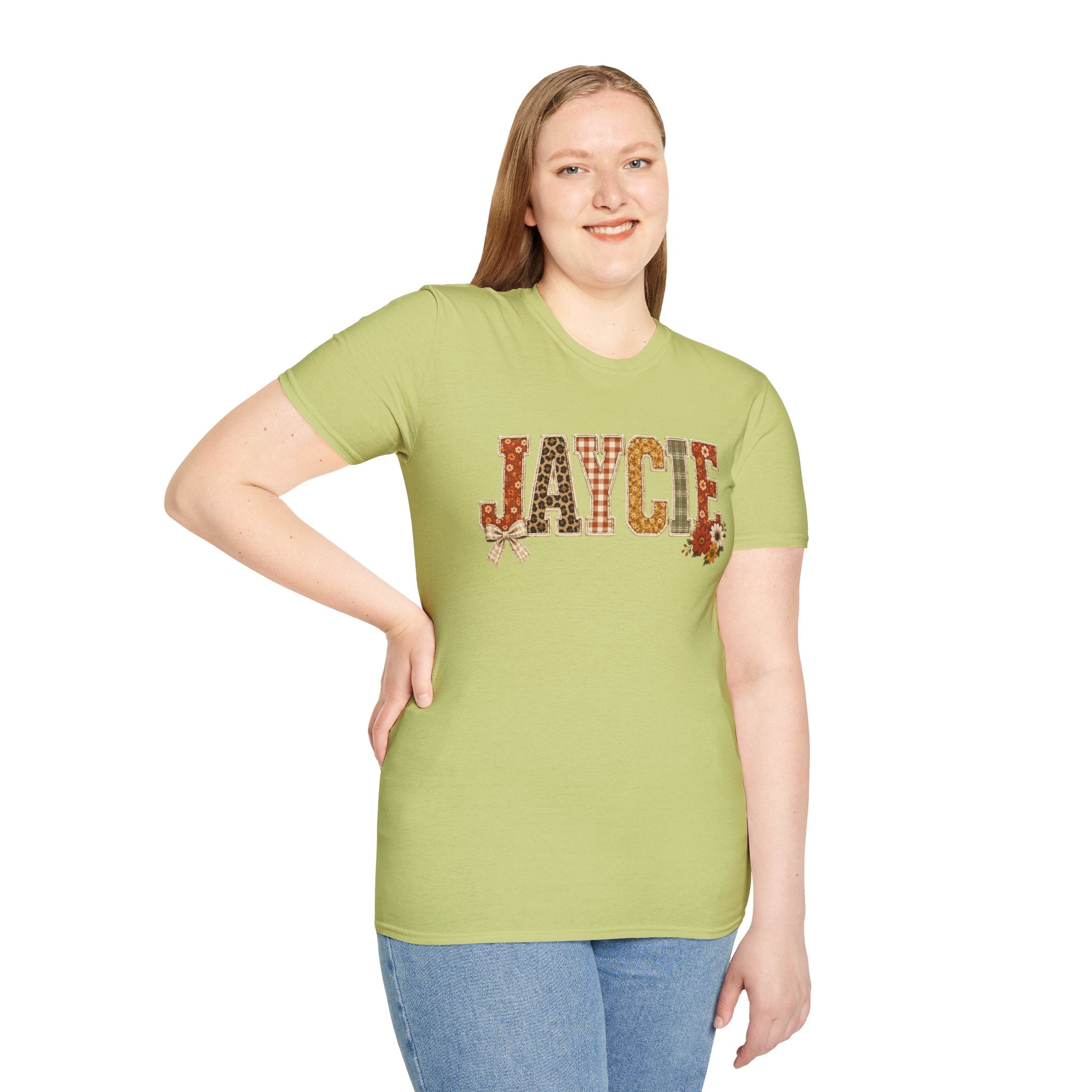 Personalized 'JAYCIE' Floral Plaid Name T-Shirt — Fall Patchwork Monogram Tee