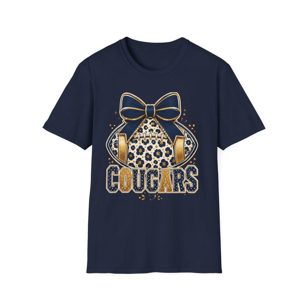 Cougars Leopard Headphones T-Shirt — Cute Team Mascot Graphic Tee