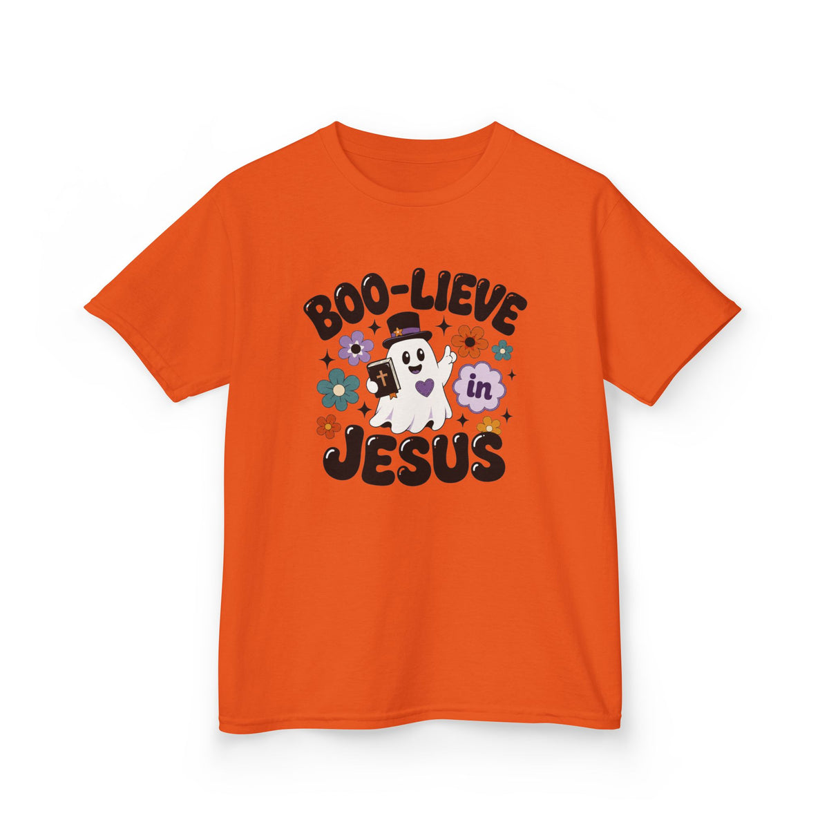 Kids Tee — "Boo-lieve in Jesus" Cute Halloween Ghost Christian Shirt