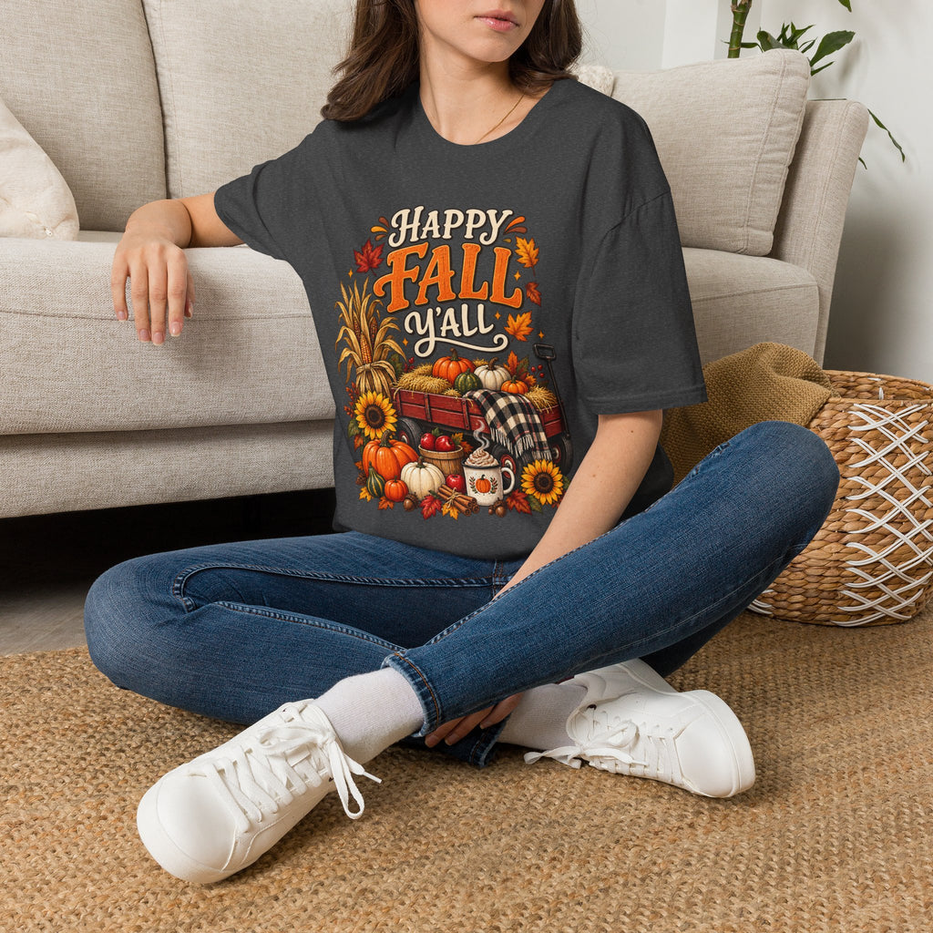 Happy Fall Y'all T-Shirt — Autumn Pumpkin & Sunflower Tee