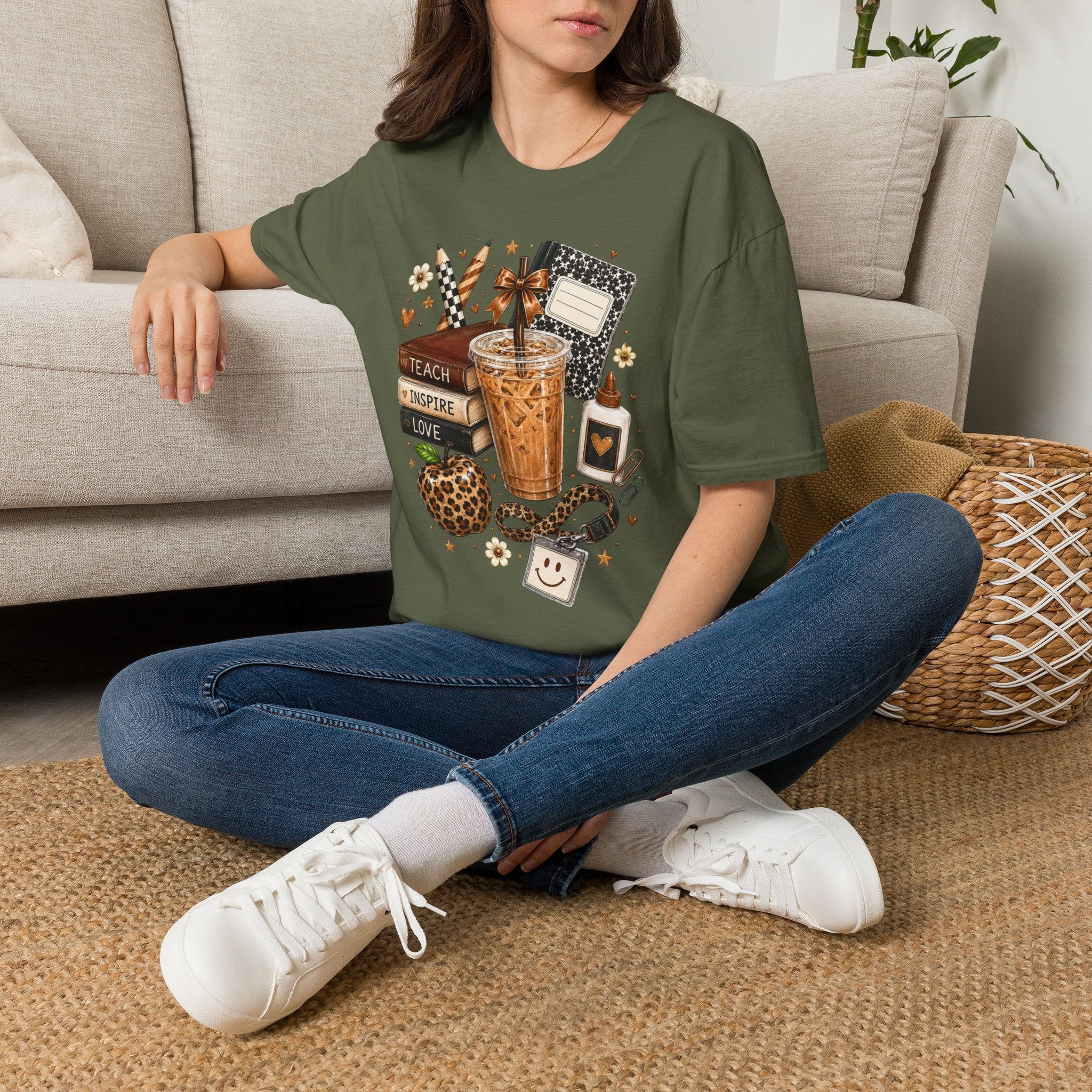 Teacher Coffee & Planner T‑Shirt — Teach Inspire Love Design