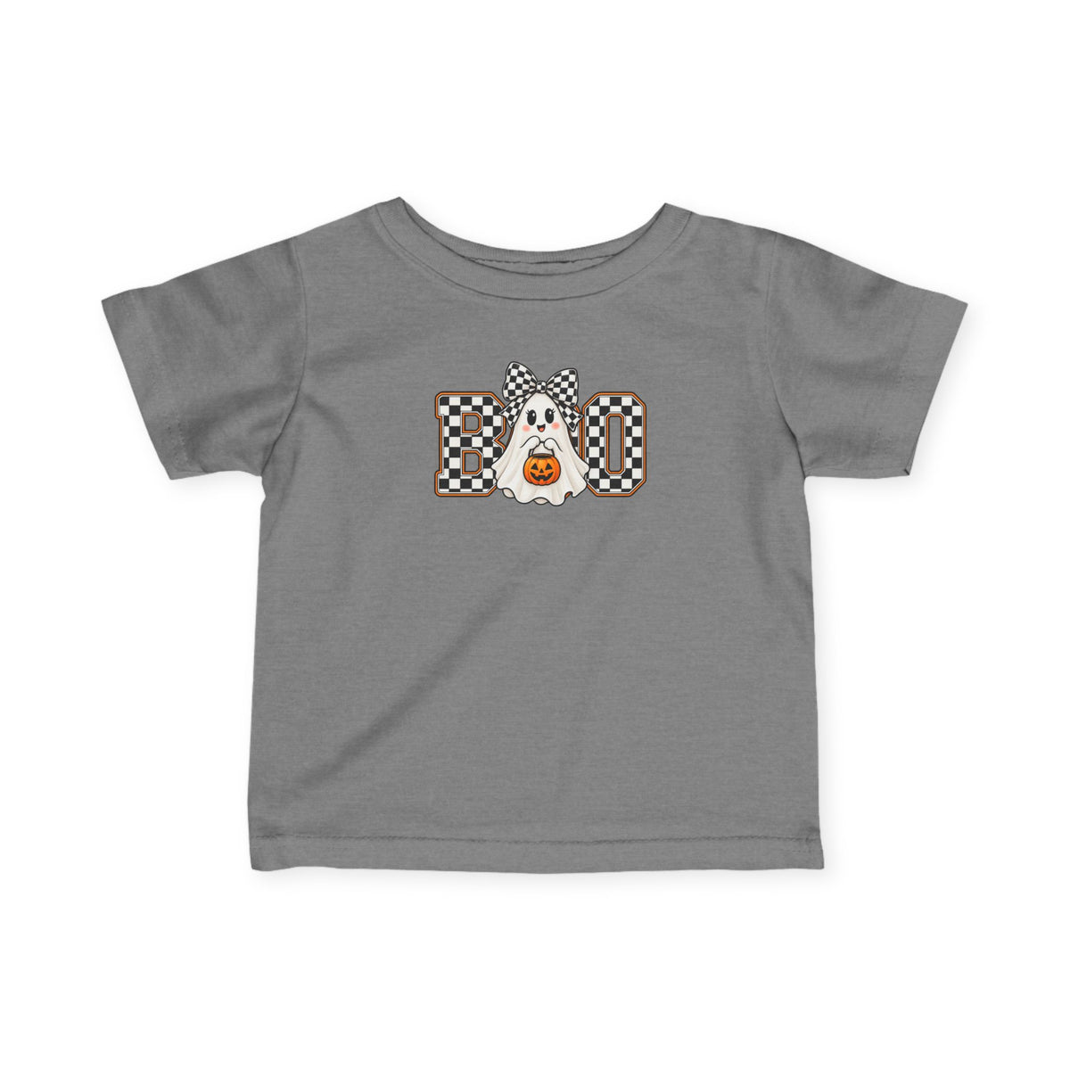 Infant Tee — 'BOO' Checkerboard Ghost Halloween Shirt for Baby