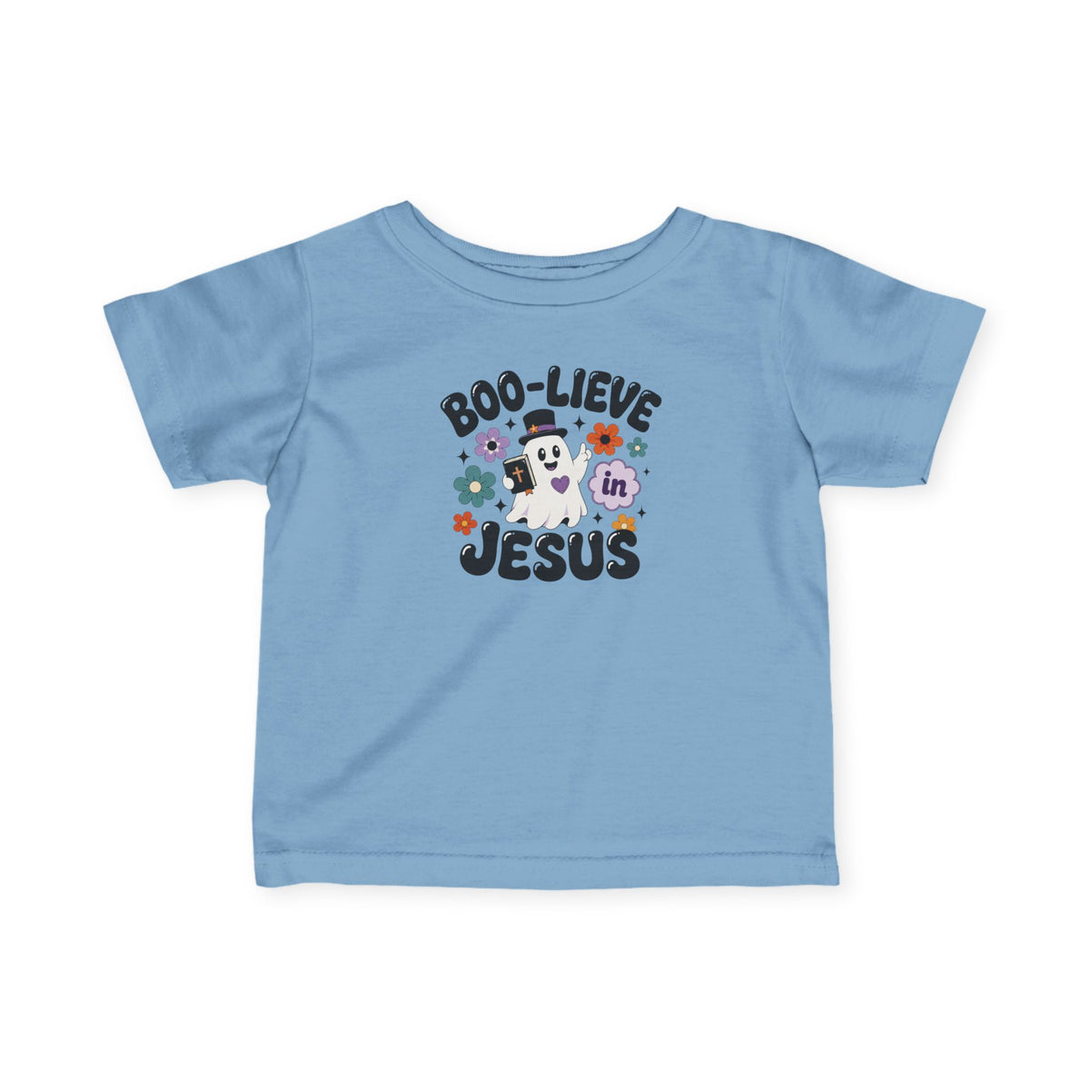Infant Tee — "Boo-lieve in Jesus" Halloween Baby Shirt