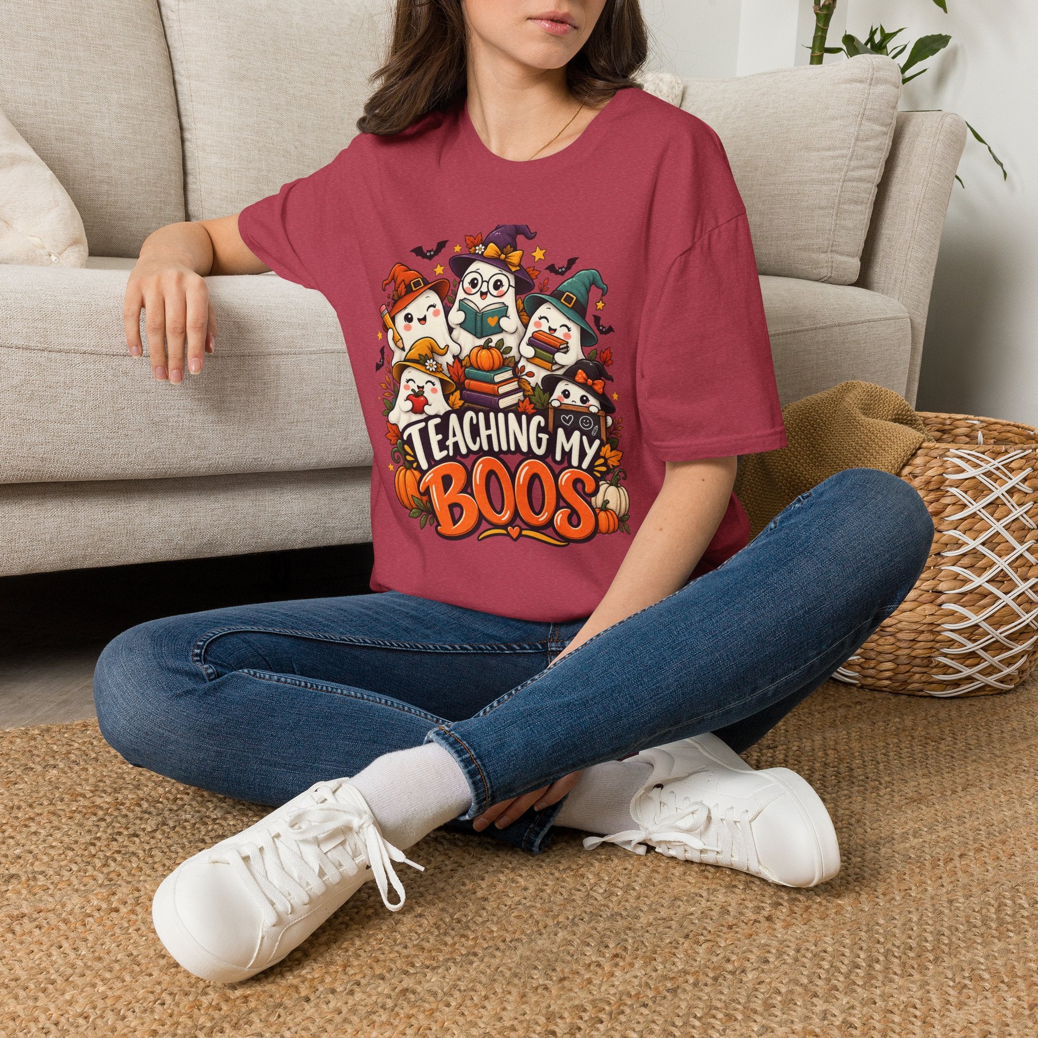Halloween Teacher T-Shirt — "Teaching My Boos" Cute Ghosts & Pumpkins Tee