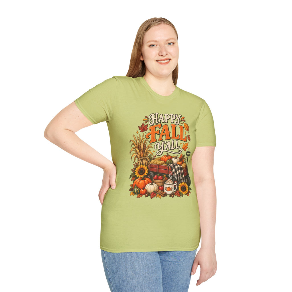 Happy Fall Y'all T-Shirt — Autumn Pumpkin & Sunflower Tee