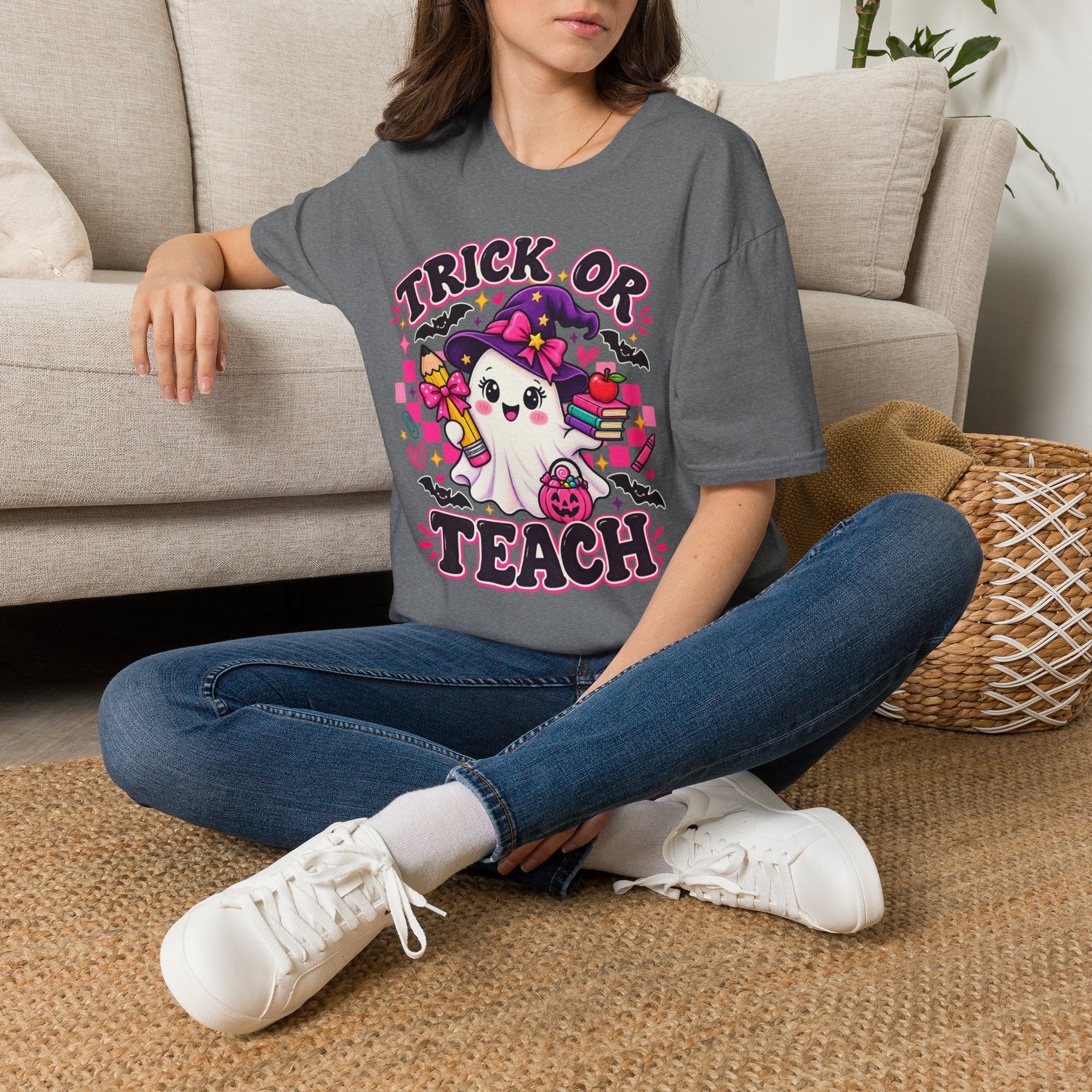 Trick or Teach T-Shirt — Cute Witch Ghost Teacher Halloween Tee