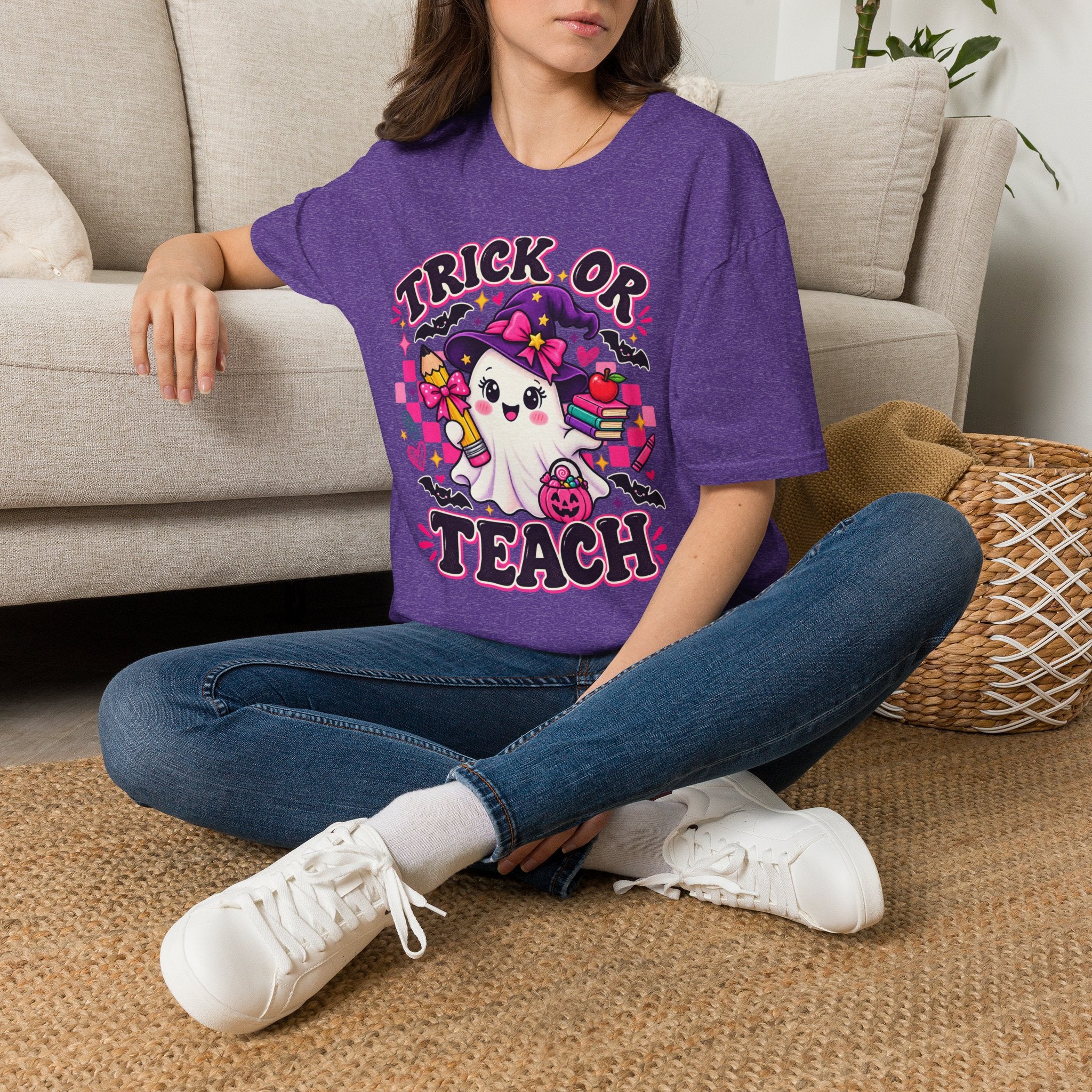 Trick or Teach T-Shirt — Cute Witch Ghost Teacher Halloween Tee