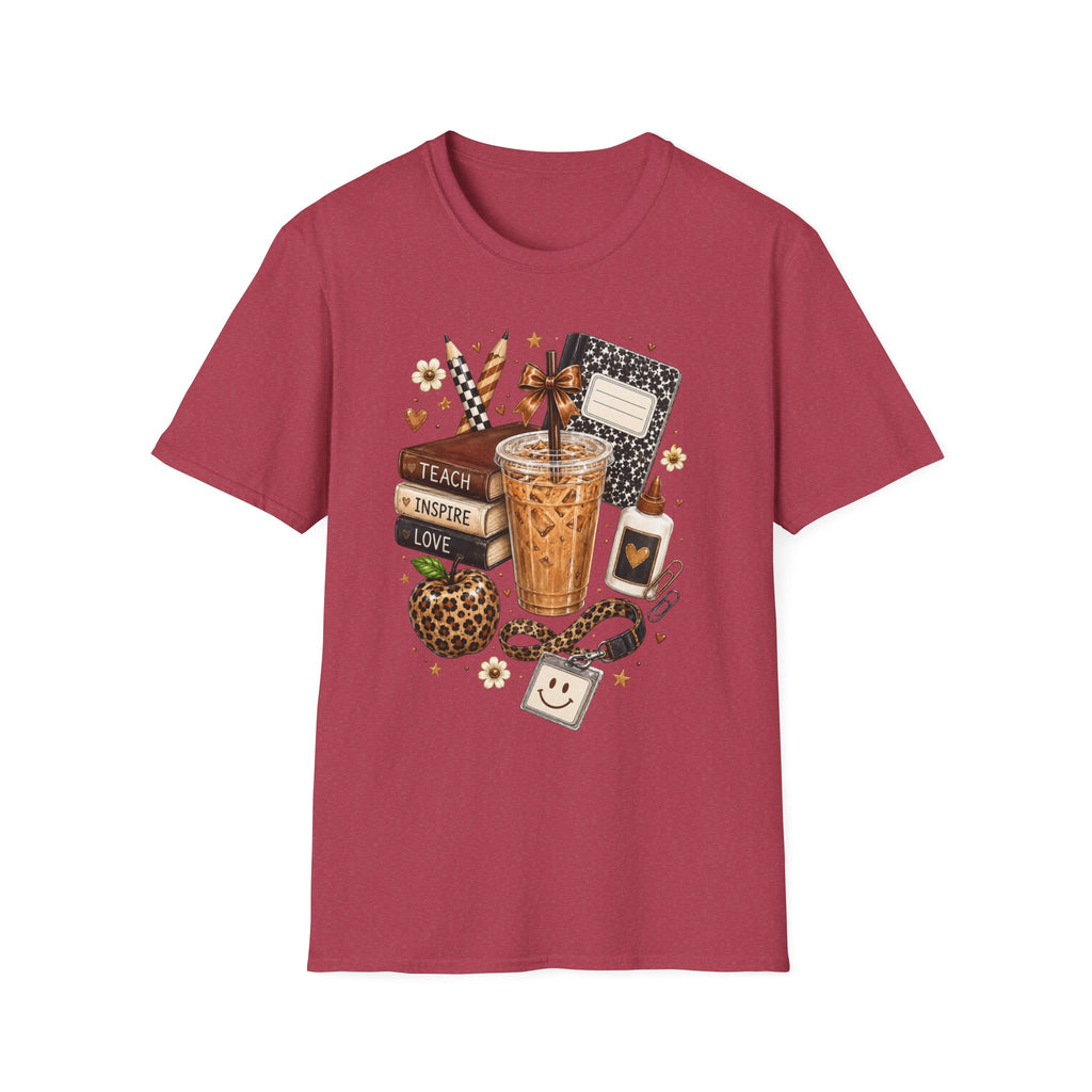 Teacher Coffee & Planner T‑Shirt — Teach Inspire Love Design