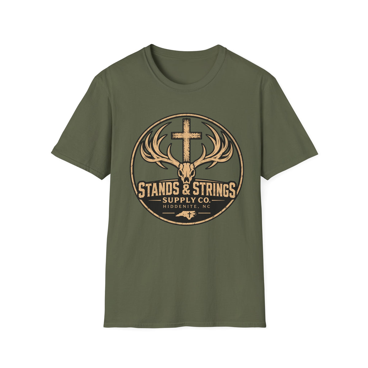 Stands & Strings Hunting Tee — Deer Antler Cross Graphic T-Shirt