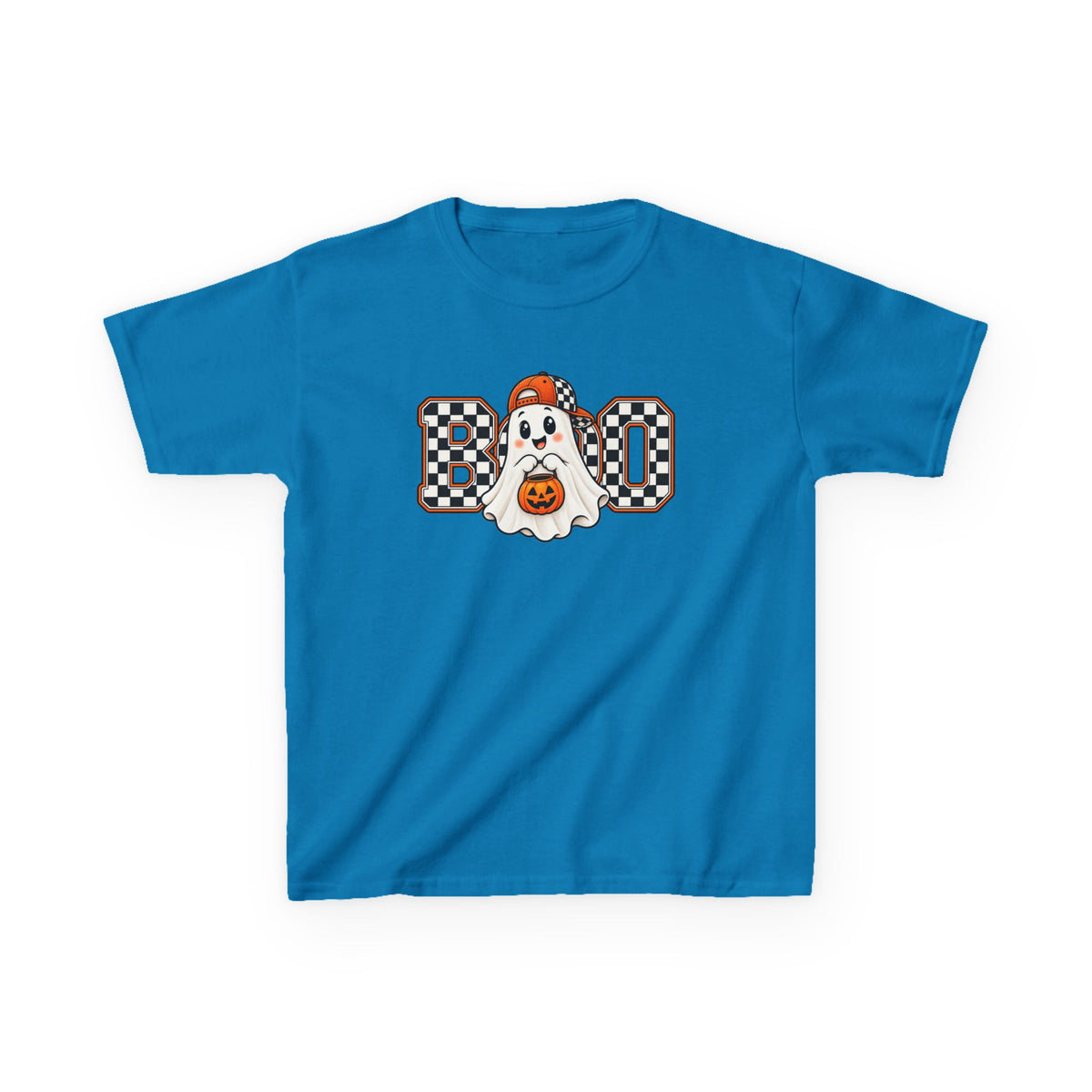 Kids (hat) Halloween 'Boo' Ghost T-Shirt — Checkered Pumpkin Costume Tee