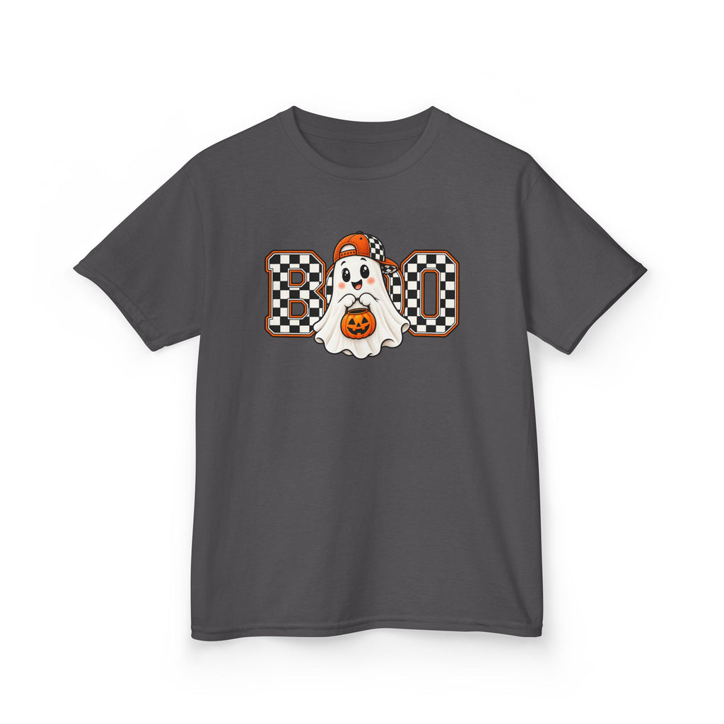 Kids (hat) Halloween 'Boo' Ghost T-Shirt — Checkered Pumpkin Costume Tee