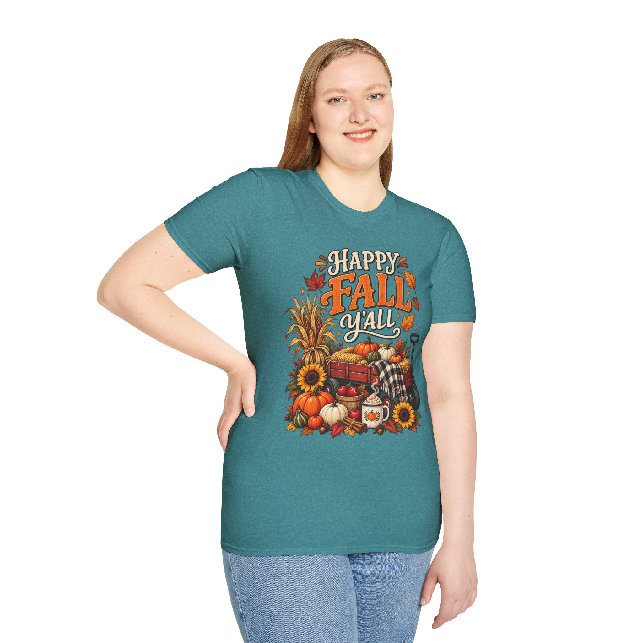 Happy Fall Y'all T-Shirt — Autumn Pumpkin & Sunflower Tee