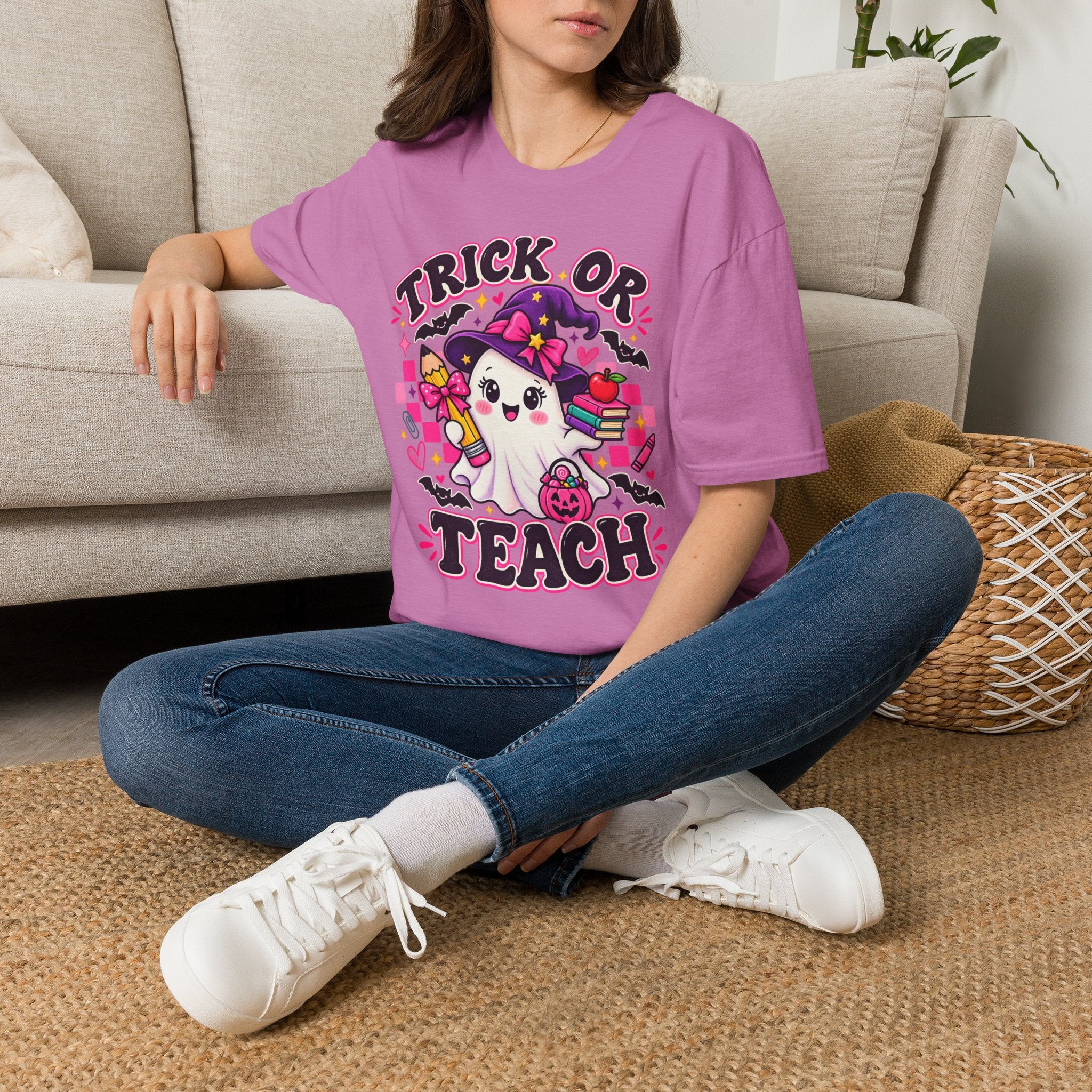 Trick or Teach T-Shirt — Cute Witch Ghost Teacher Halloween Tee