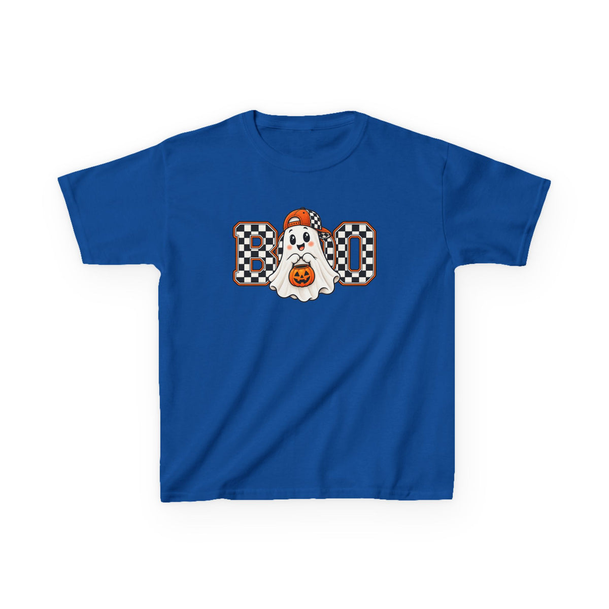 Kids (hat) Halloween 'Boo' Ghost T-Shirt — Checkered Pumpkin Costume Tee