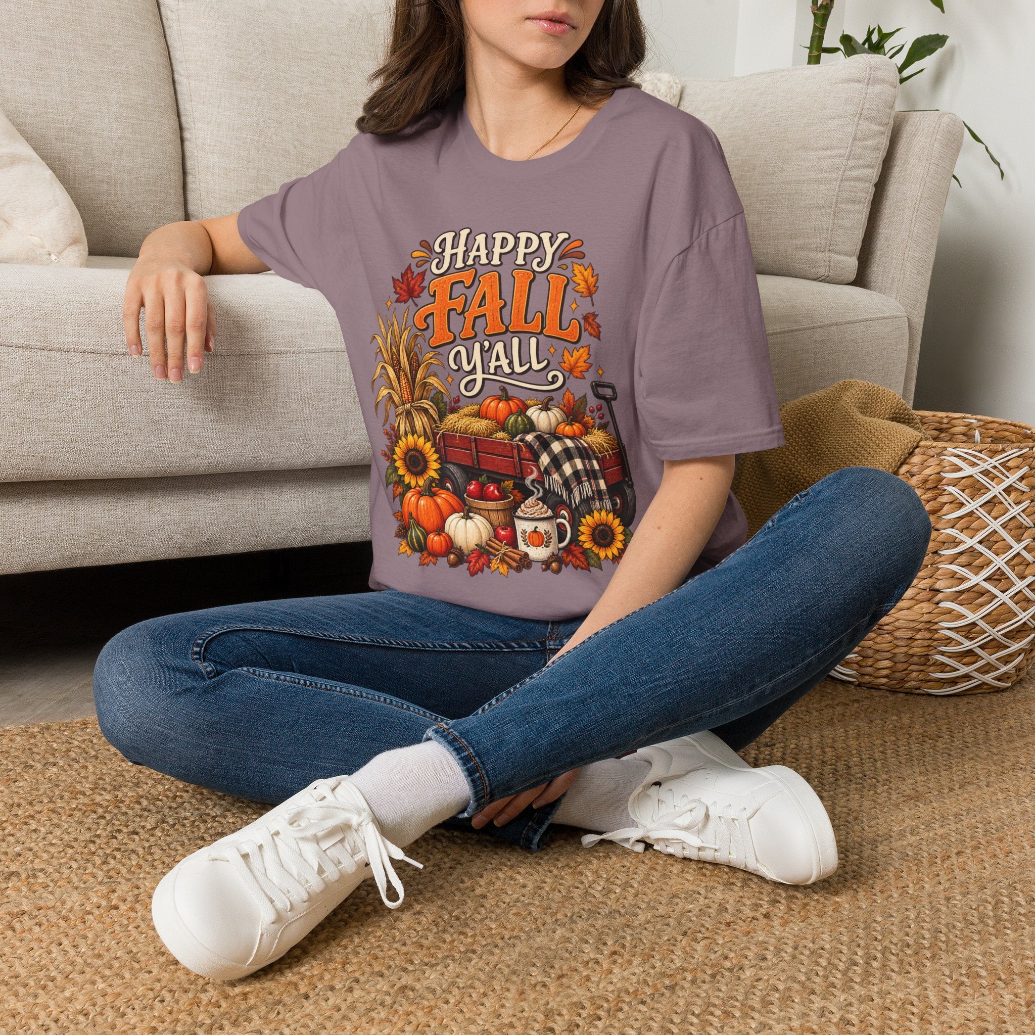 Happy Fall Y'all T-Shirt — Autumn Pumpkin & Sunflower Tee