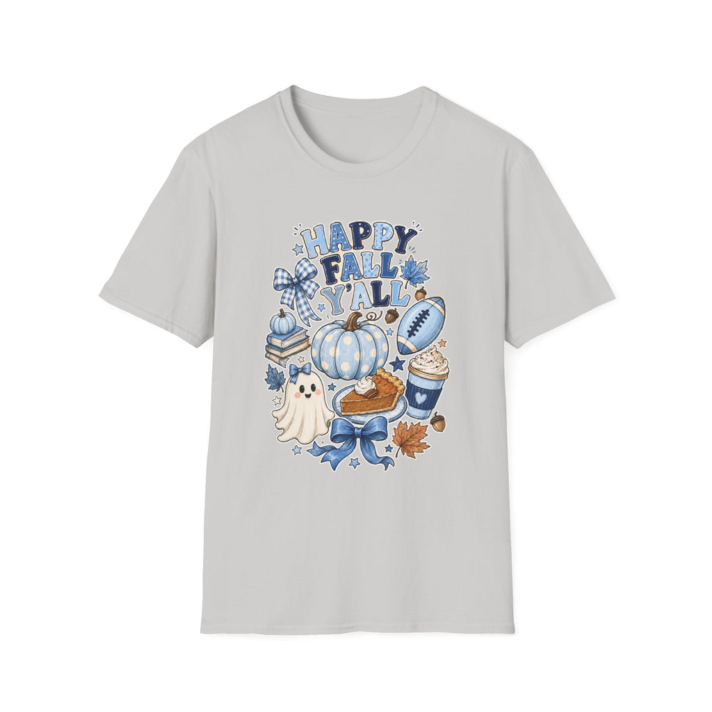 Happy Fall Y'all T-Shirt — Blue Pumpkin & Football Autumn Tee