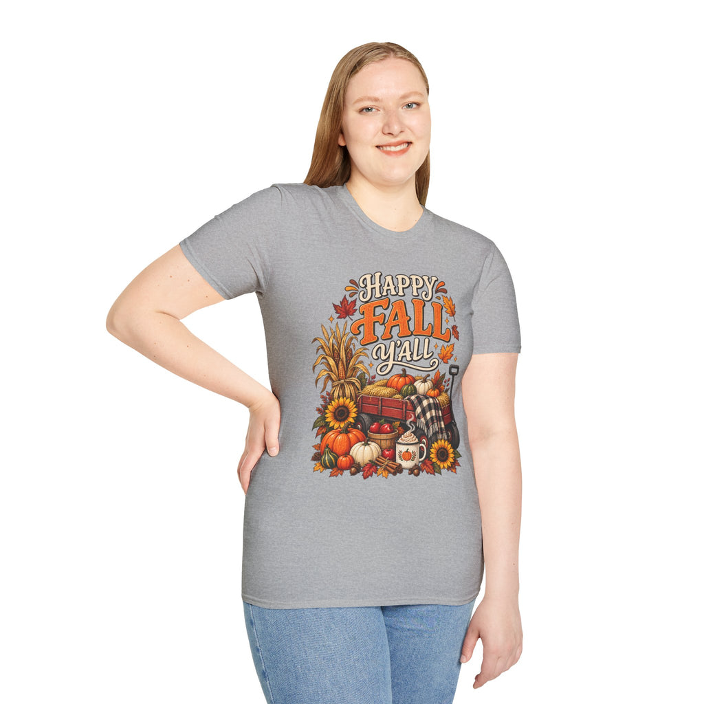 Happy Fall Y'all T-Shirt — Autumn Pumpkin & Sunflower Tee