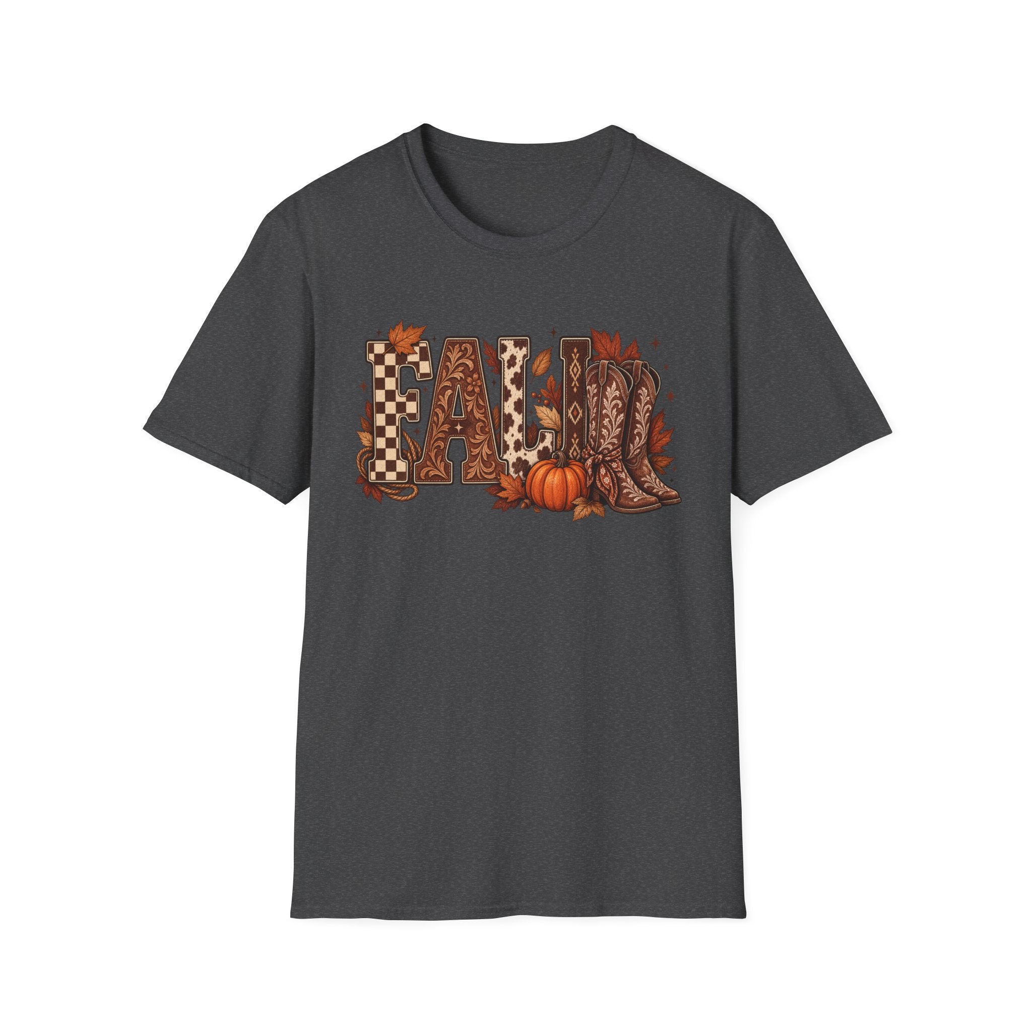 Fall Graphic T-Shirt — Pumpkin & Cowgirl Boots Autumn Tee