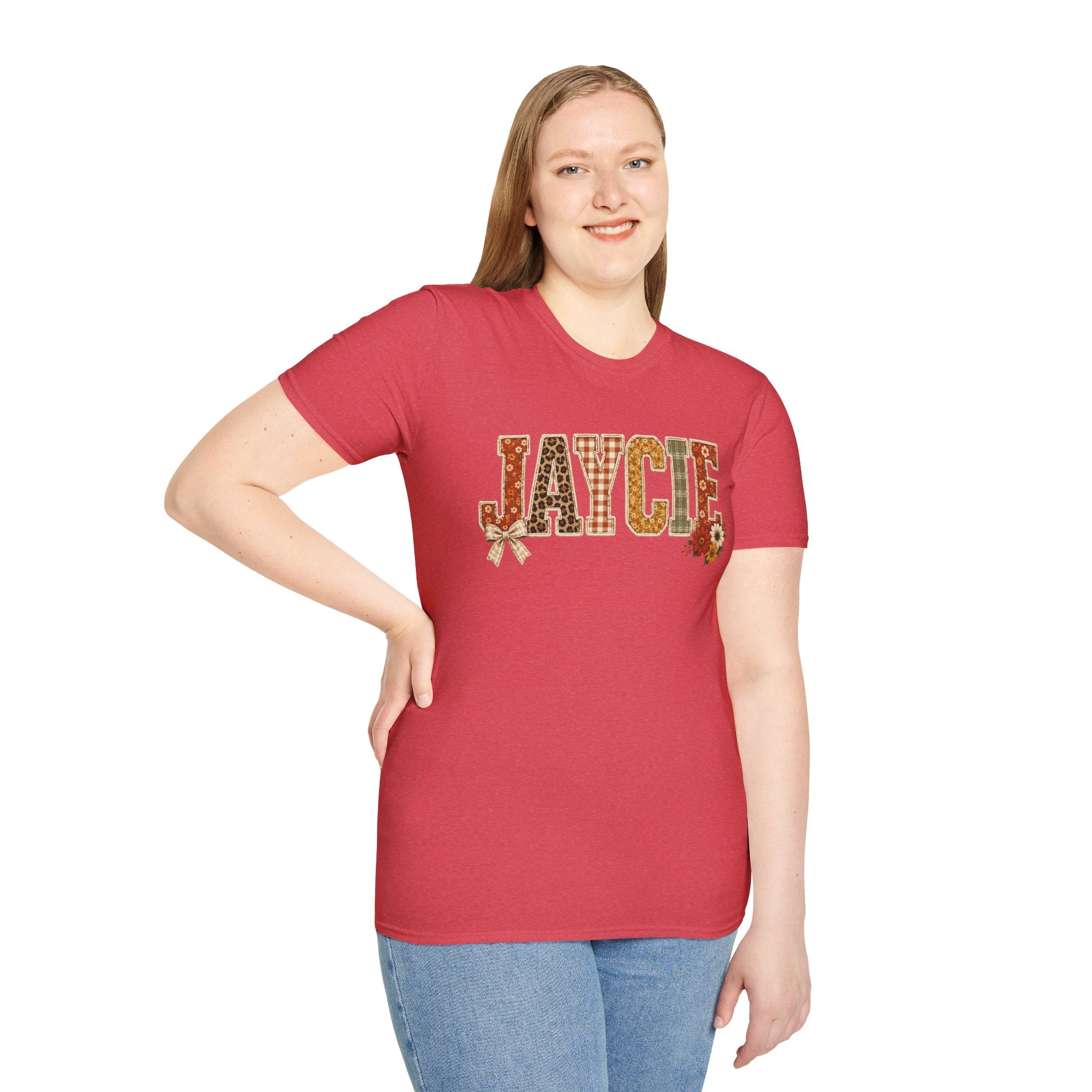 Personalized 'JAYCIE' Floral Plaid Name T-Shirt — Fall Patchwork Monogram Tee