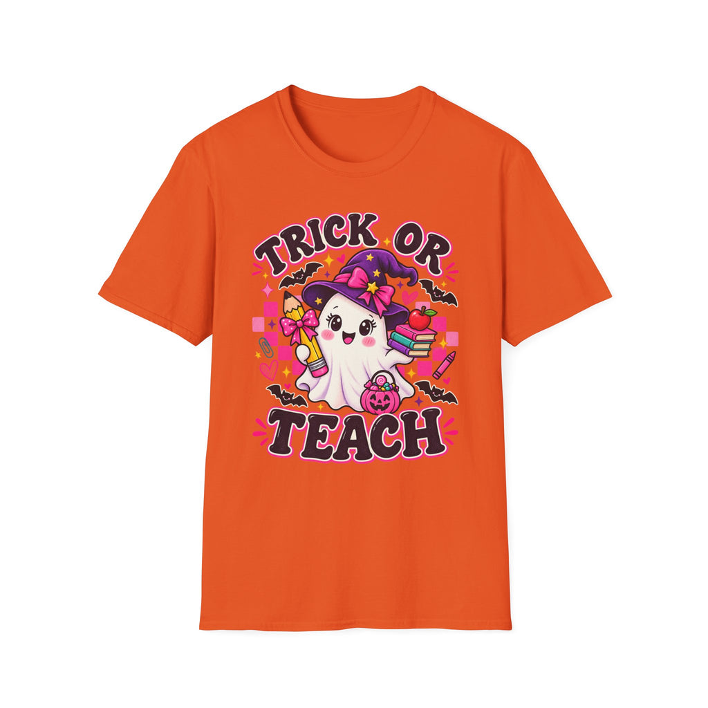 Trick or Teach T-Shirt — Cute Witch Ghost Teacher Halloween Tee