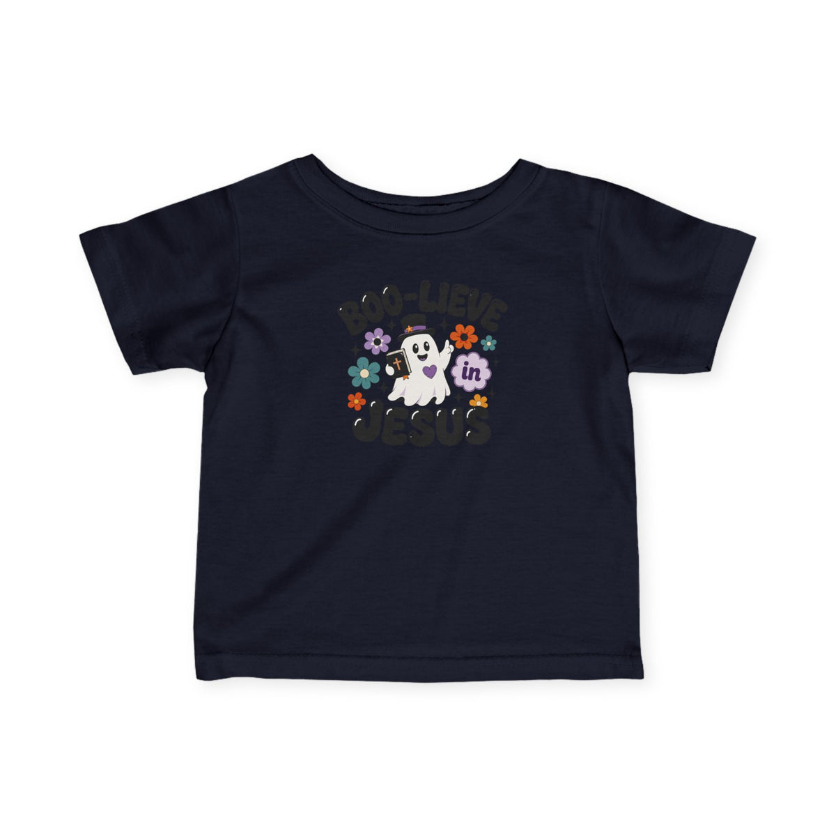 Infant Tee — "Boo-lieve in Jesus" Halloween Baby Shirt