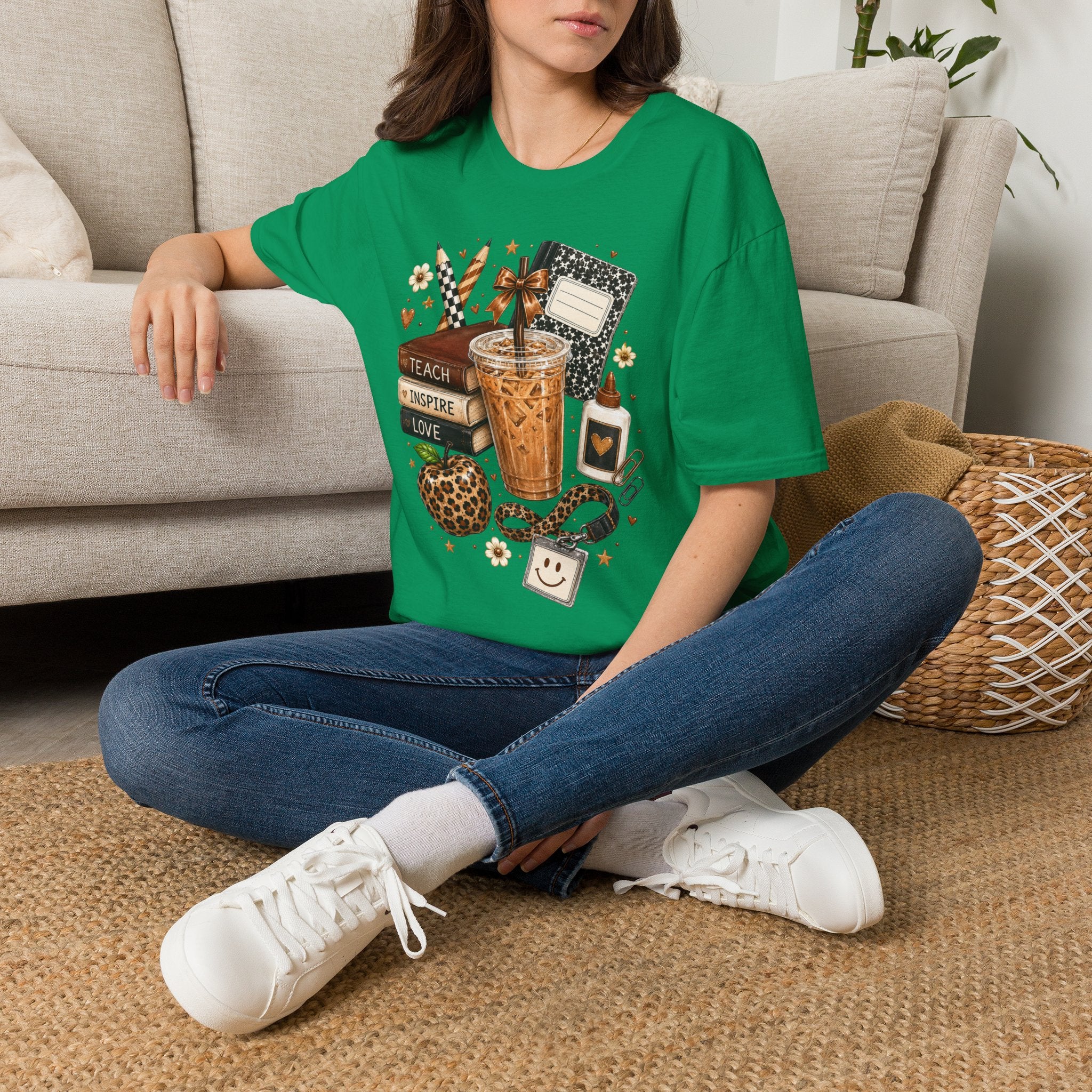 Teacher Coffee & Planner T‑Shirt — Teach Inspire Love Design