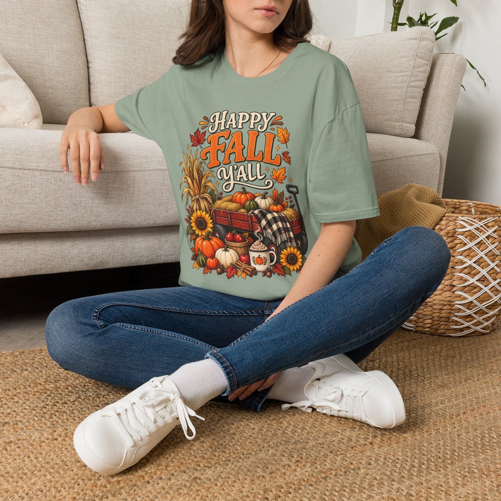 Happy Fall Y'all T-Shirt — Autumn Pumpkin & Sunflower Tee