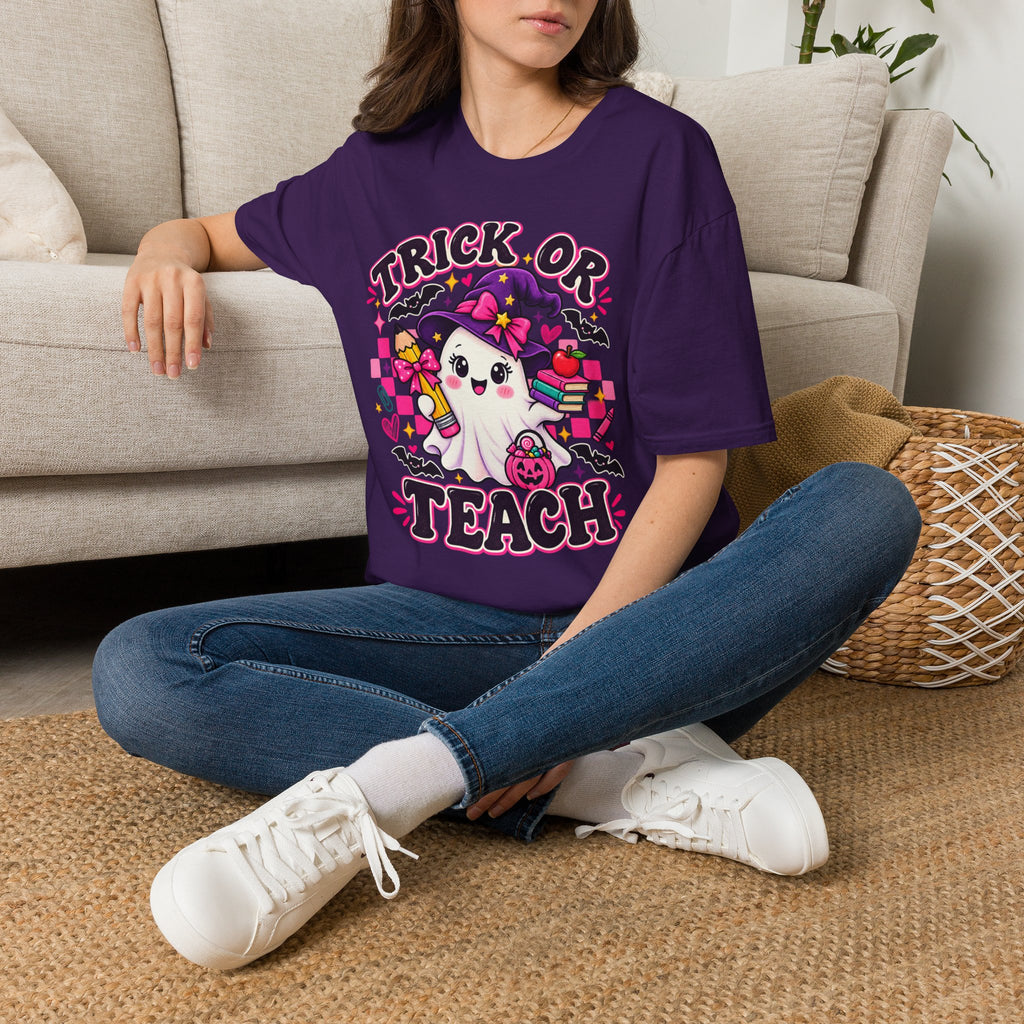 Trick or Teach T-Shirt — Cute Witch Ghost Teacher Halloween Tee
