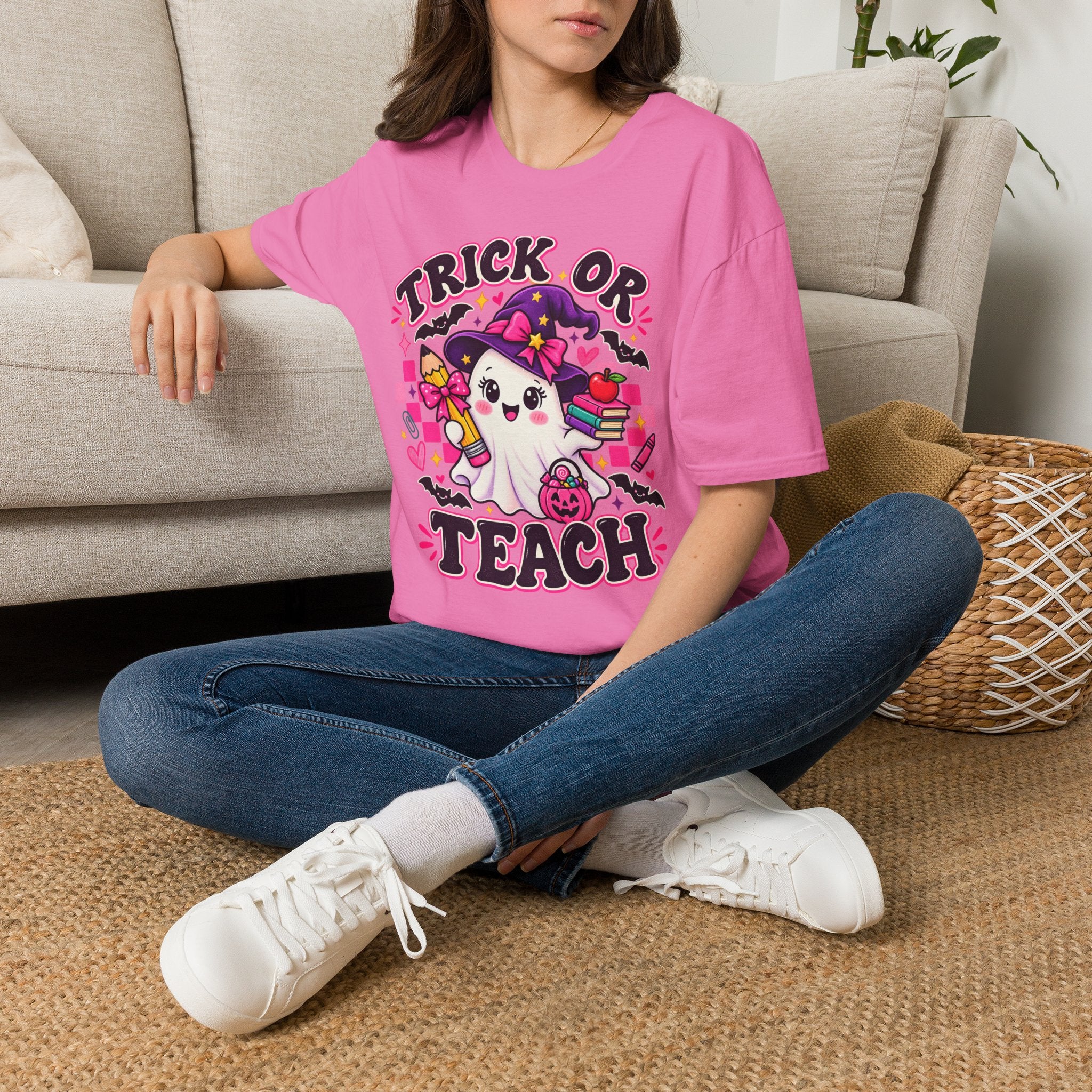 Trick or Teach T-Shirt — Cute Witch Ghost Teacher Halloween Tee