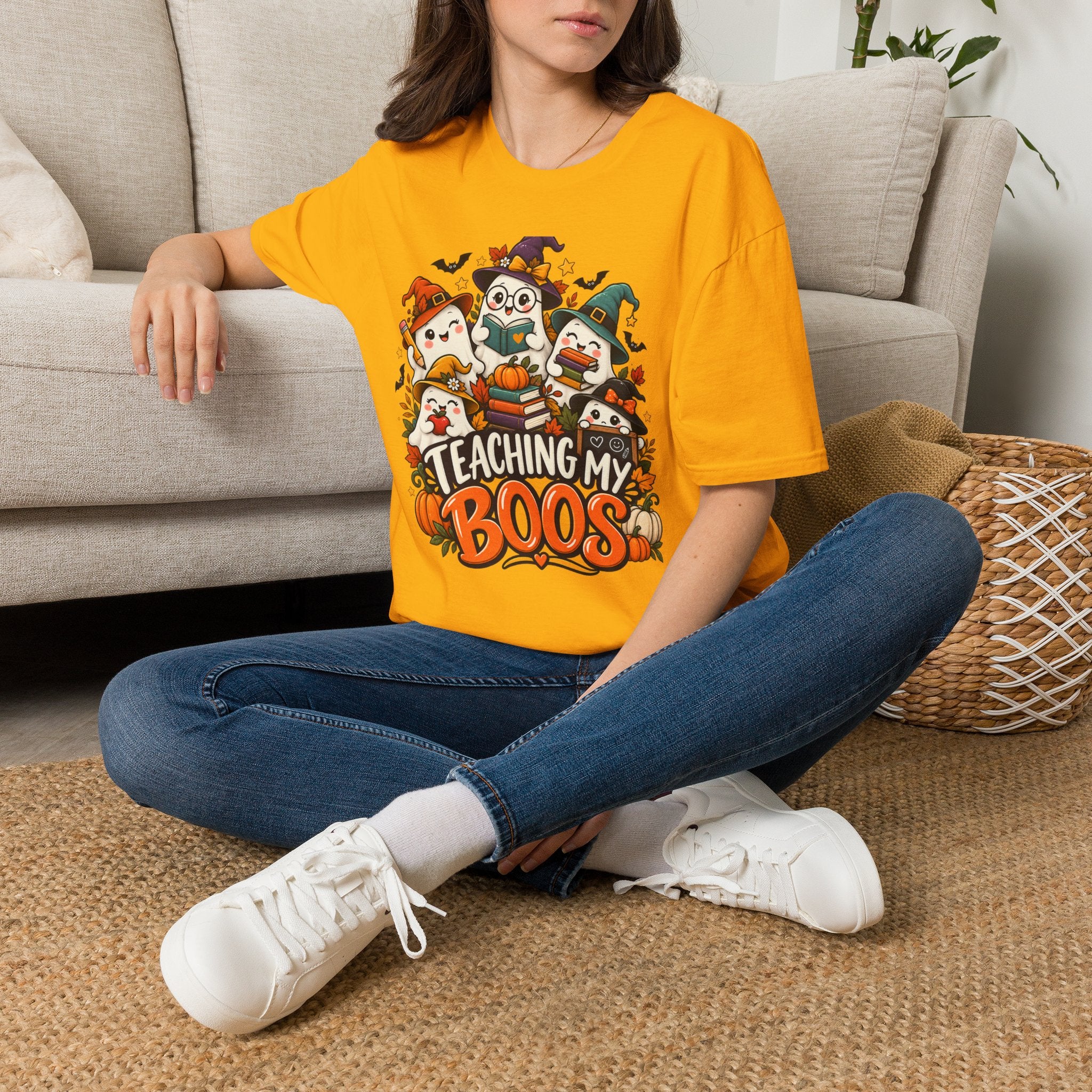 Halloween Teacher T-Shirt — "Teaching My Boos" Cute Ghosts & Pumpkins Tee