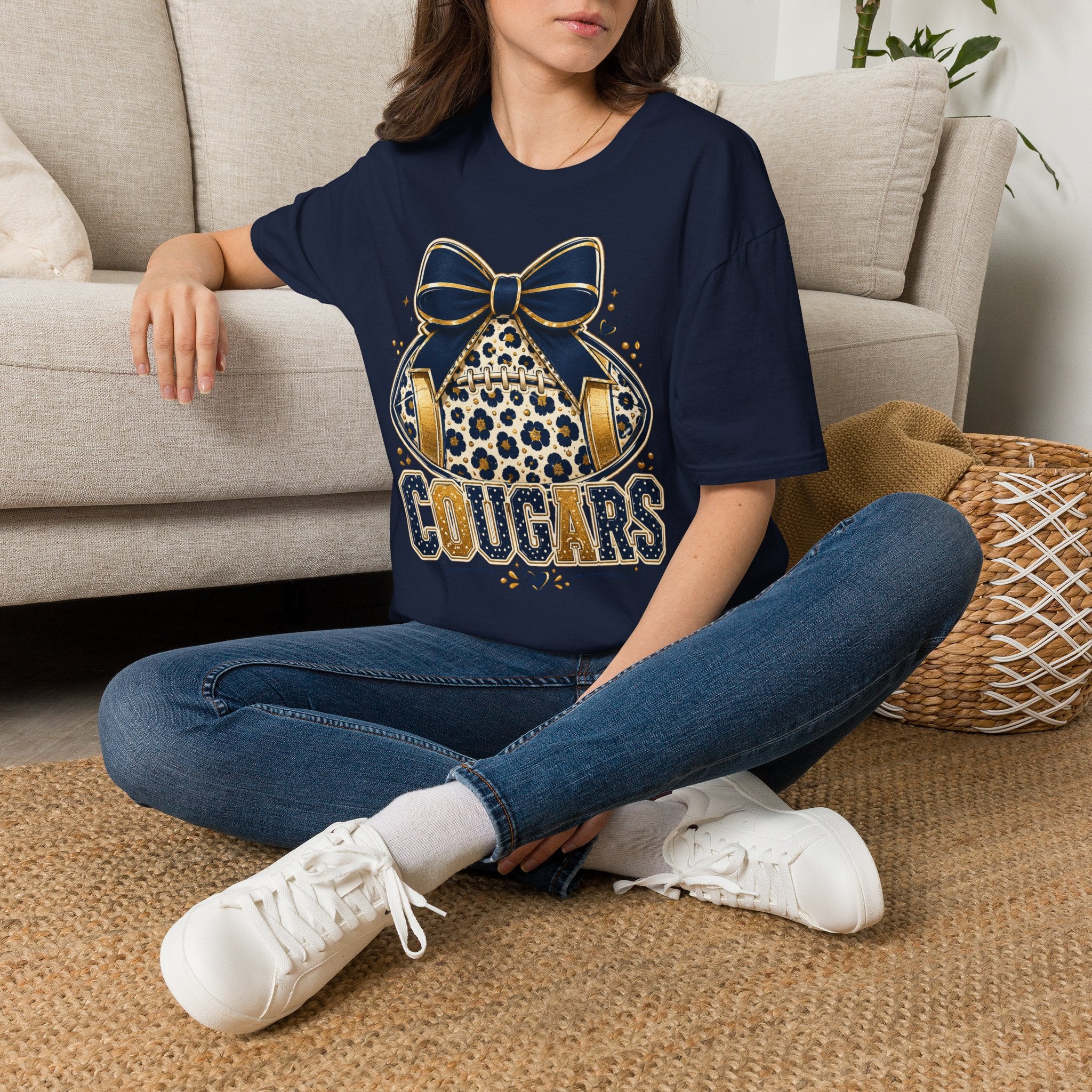 Cougars Leopard Headphones T-Shirt — Cute Team Mascot Graphic Tee